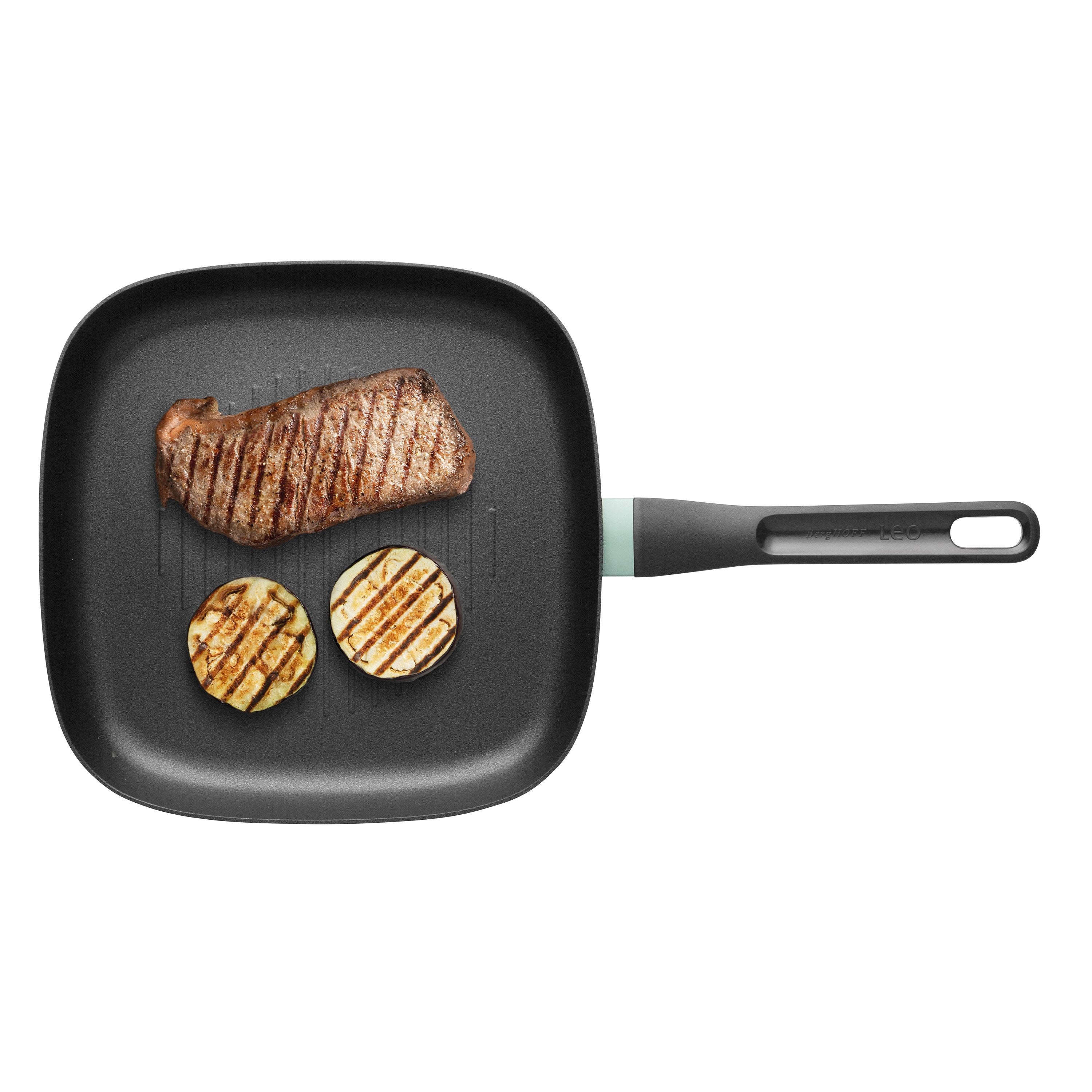BergHOFF Sage Non-Stick Aluminum Grill Pan 10.25 Inch - Perfect for Indoor & Outdoor Grilling, BBQ, Steaks & Vegetables