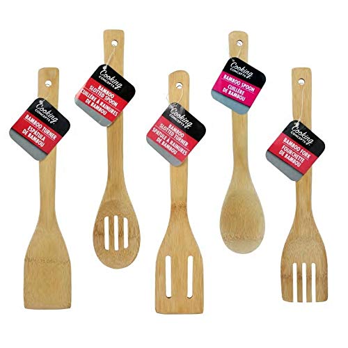 Eco-Friendly Bamboo Kitchen Utensil Set - Natural Wooden Cooking Tools for Healthy Non-Toxic Meals | Perfect for Vegan Cooking, Camping & Sustainable Home Use