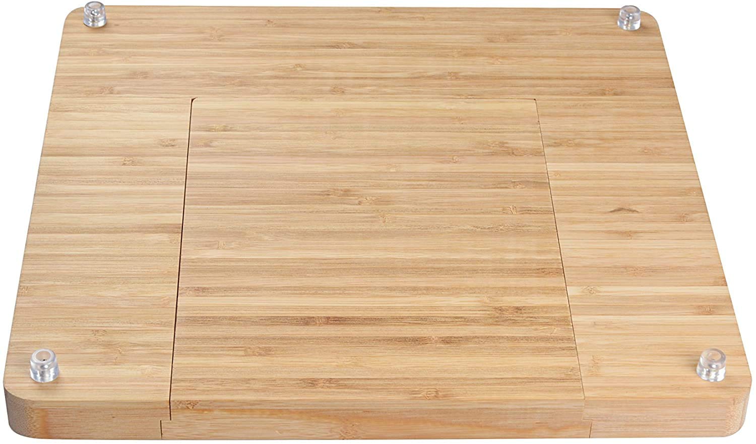 Premium Bamboo Cheese Board Set with 4 Stainless Steel Knives - Elegant Square Charcuterie Serving Tray with Pull-Out Drawer - Perfect for Cheese Platters, Charcuterie Boards, Picnics, Dinner Parties & Holiday Gifts - Pack of 4