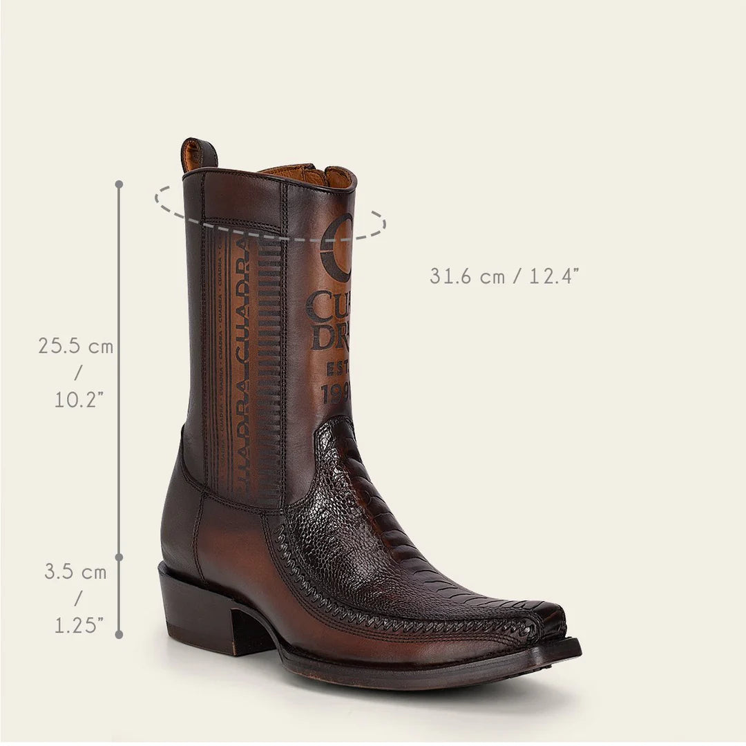 Men's Cuadra Brown Cowboy Boots with Ostrich Leg Design & Ankle Zip - Stylish Western Boots for Rodeo, Country Music Festivals & Casual Wear