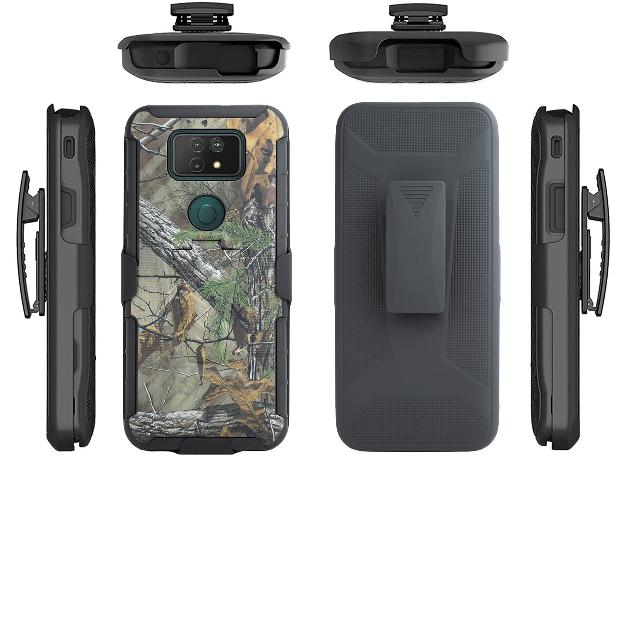 Jitterbug Smart 3 Heavy Duty Shockproof Case with Tempered Glass & Swivel Belt Clip - Camo Holster Cover with Kickstand for Seniors | Perfect for Outdoor Activities, Travel & Everyday Protection