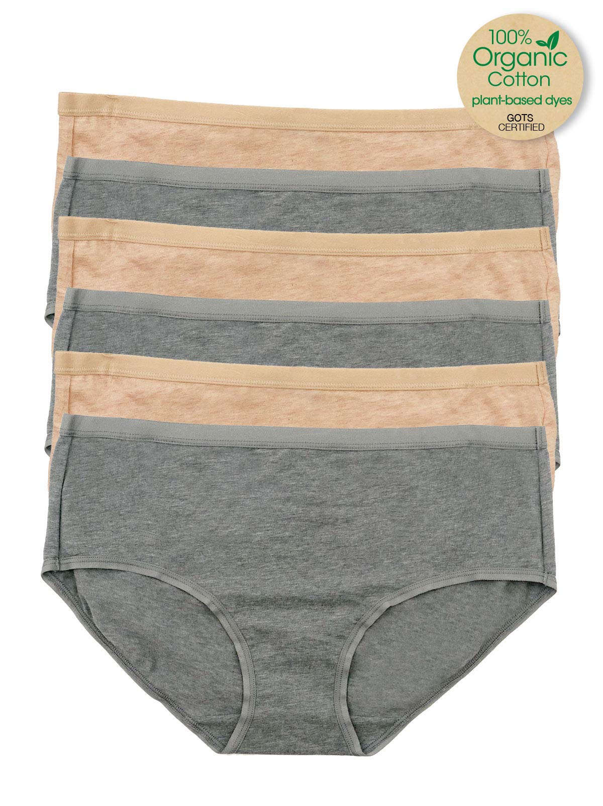 Felina Organic Cotton Hipster Panties 6-Pack - Soft Breathable Underwear for Women, Comfortable Everyday Wear, Multipack Value