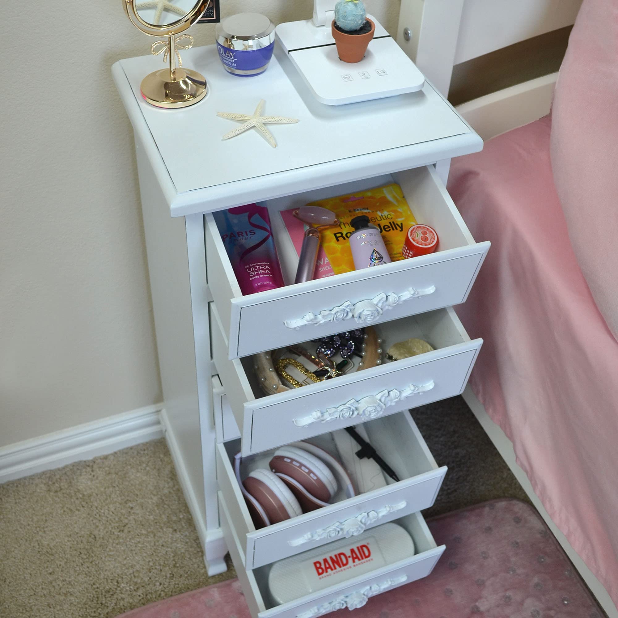 Fully Assembled White Lingerie Dresser - Tall Skinny Wooden Chest with Queen Anne Legs | Antique Style Bedroom Nightstand for Girls & Nursery Storage | Perfect for Jewelry Organization, Clothing Storage & Bedroom Decor