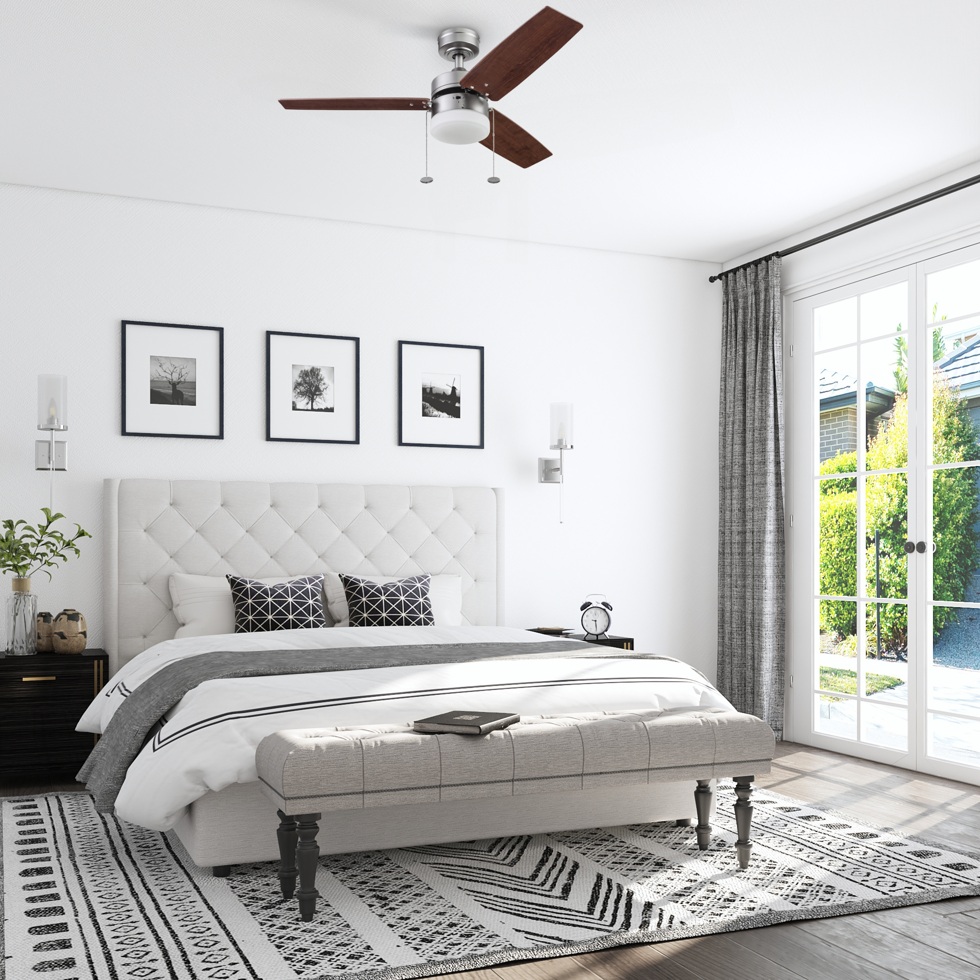 42 Inch Reston Pewter Ceiling Fan with Pull Chain - Modern Indoor Cooling Fan for Living Room, Bedroom, and Office