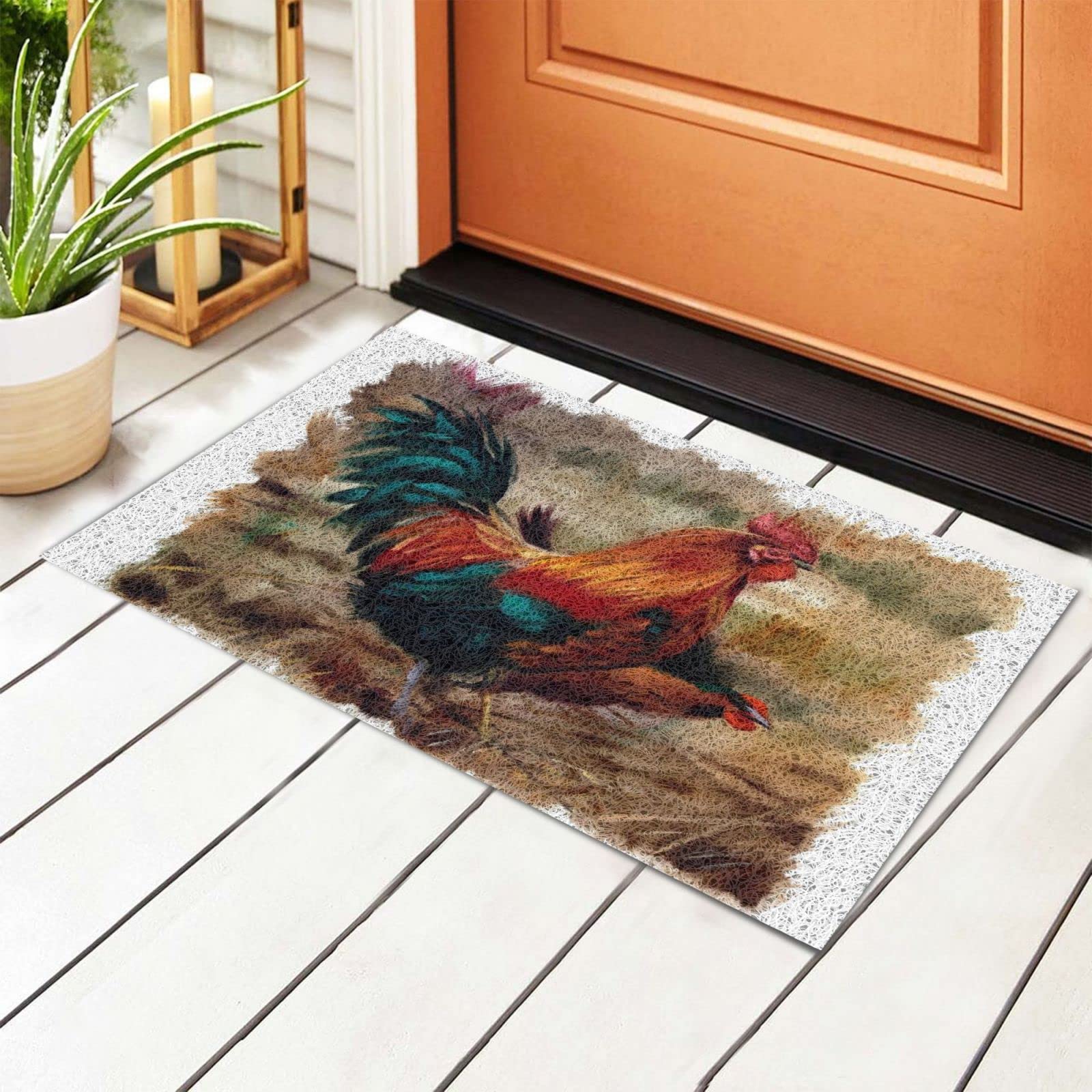 BoeHiop Farm Rooster Welcome Door Mat - Non-Slip Absorbent Rug for Indoor/Outdoor Use - Personalized Front Door Mat for Home Decor - Perfect for Entryway, Porch, and Patio