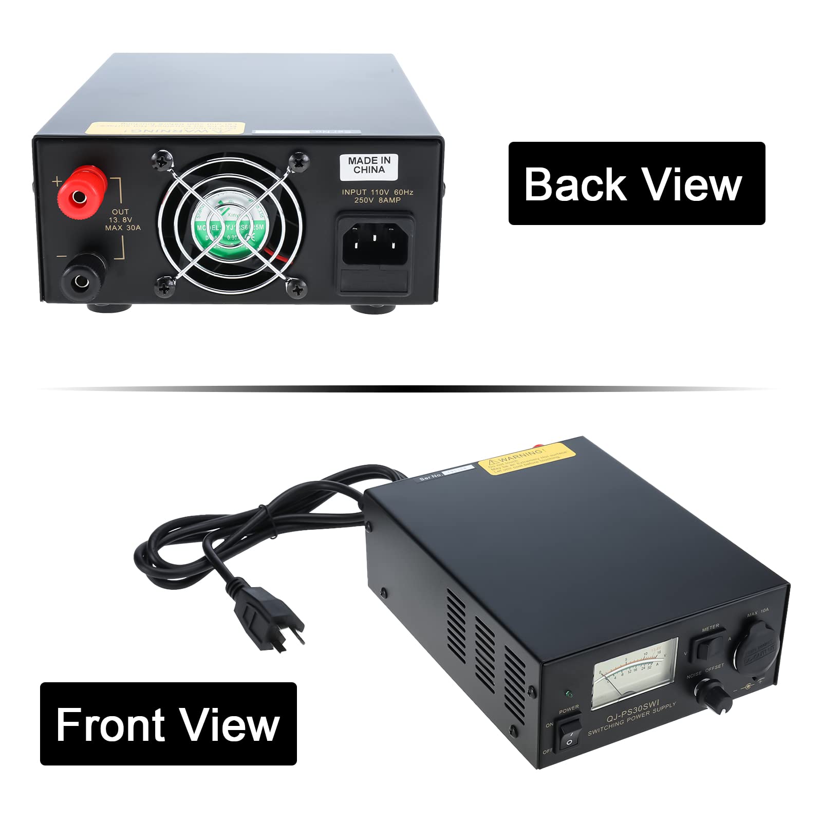 NORJIN 13.8V 30A DC Power Supply with Noise Reduction & Cigarette Lighter Plug - Stable Power for Ham Radio, CB Radio, Mobile Communications & Car Electronics