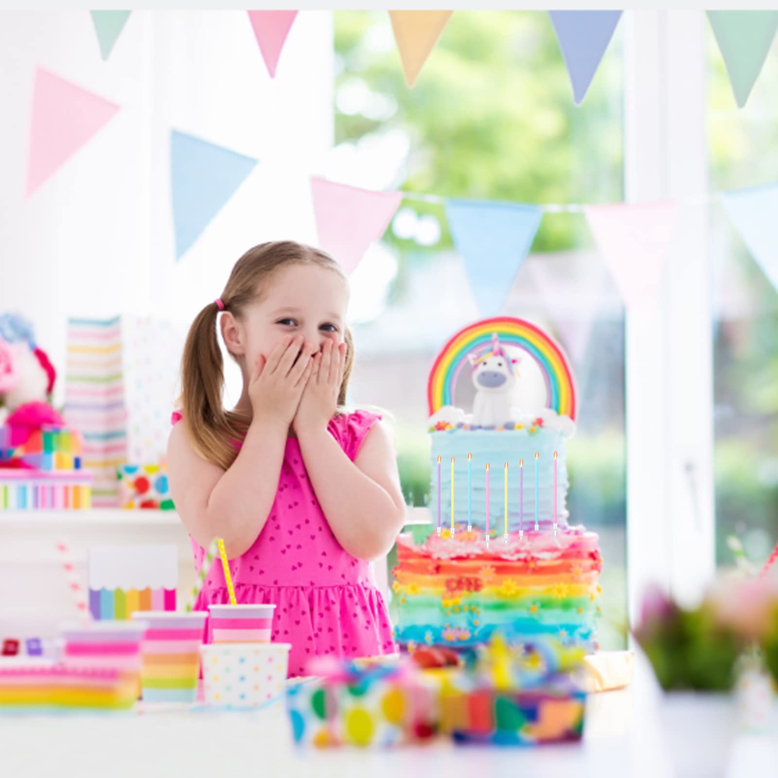 16Pcs DONQL Pastel Birthday Cake Candles - Tall Thin Candles with Holders for Cupcakes, Wedding Cakes & Baby Shower Decorations | Perfect for Birthday Parties, Anniversary Celebrations and Special Occasions
