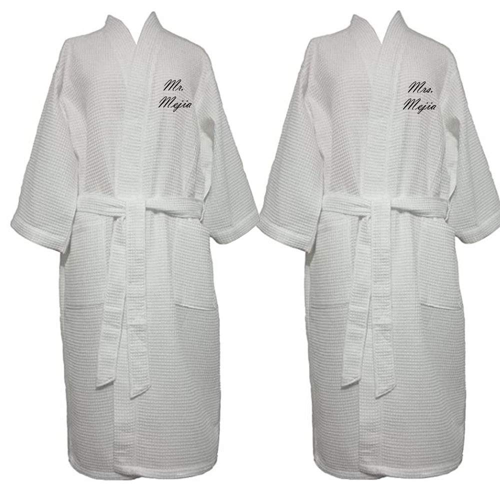 His and Her Matching Robes Set - 2 Pack Soft Cotton Waffle Weave Bathrobes, White Long 52