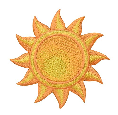 Tropical Sun Iron On Patch - Orange & Yellow Embroidered Applique for DIY Crafts, Jackets, Backpacks & Denim - Perfect for Customizing Clothes & Accessories
