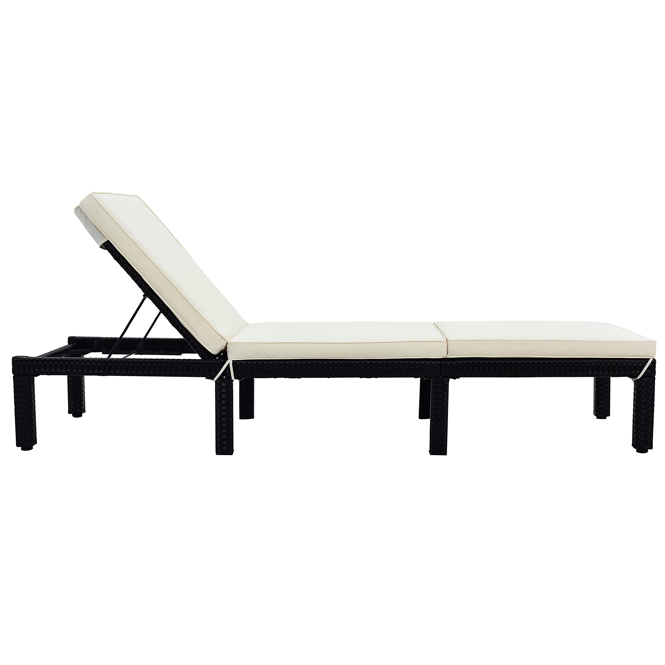 Outdoor Patio Recliner Chair - Adjustable PE Rattan Wicker Chaise Lounge with Removable Cushions, Sunbed for Poolside, Garden, Backyard Relaxation (Beige)