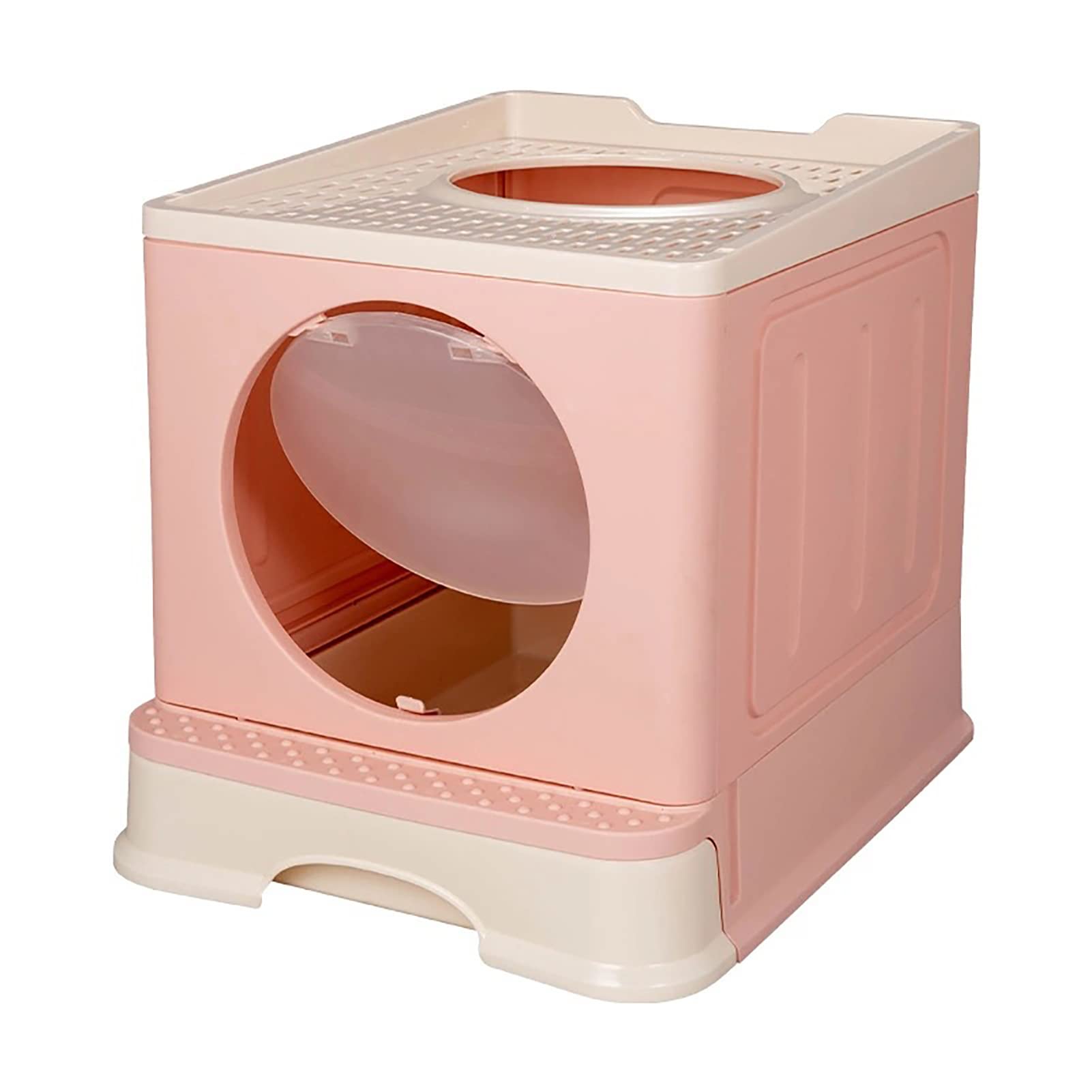Enclosed Cat Litter Box with Lid & Top Entrance - Anti-Splash High-Sided Design, Easy-Clean Drawer System for Odor Control - Pink Pet Litter Box for Small Spaces & Multi-Cat Homes