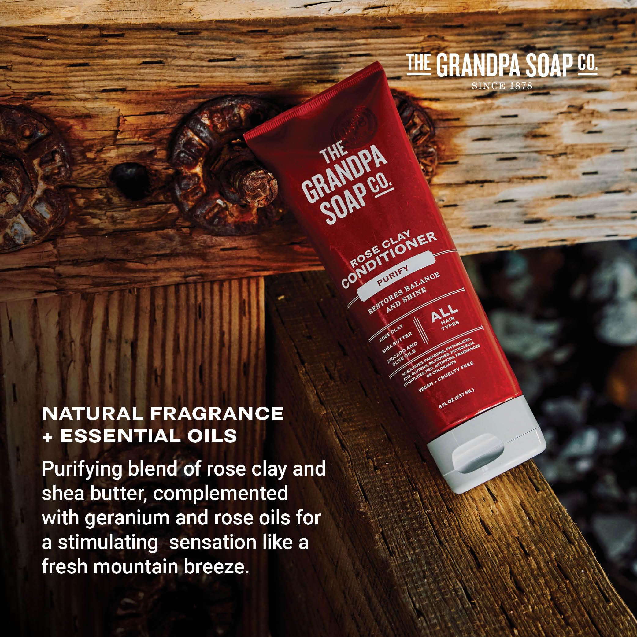 Grandpa's The Soap Company Purifying Rose Clay Hair Conditioner - Deep Cleansing & Nourishing Treatment with Rose Clay, Shea Butter & Avocado Oil | Vegan, Sulfate & Paraben Free | 8 Fl Oz | Perfect for Detoxifying & Revitalizing Dry, Damaged Hair