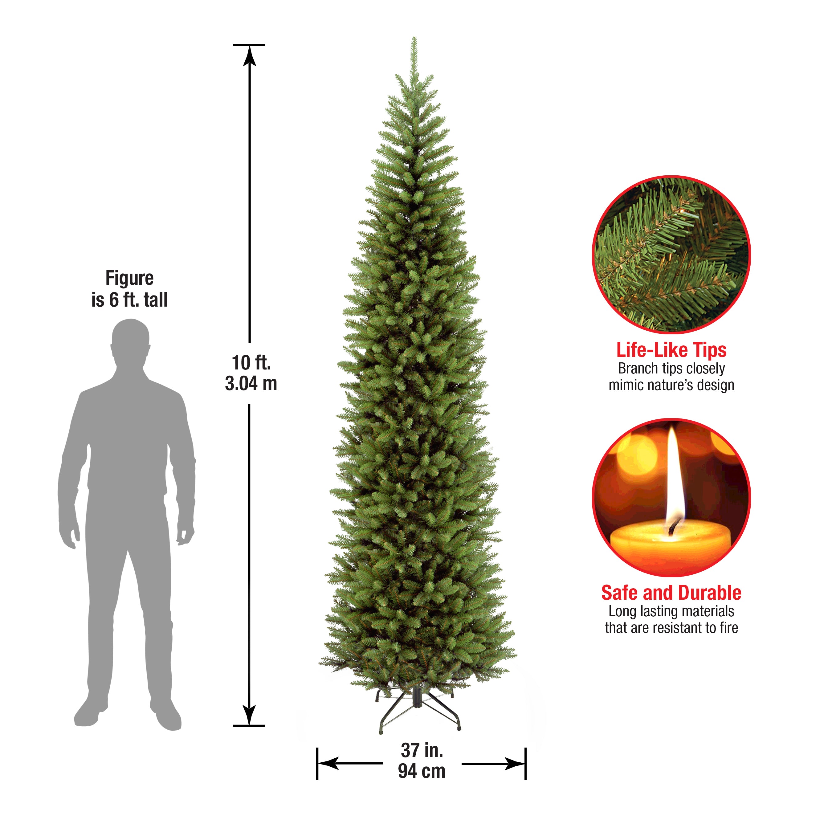 10 ft. Kingswood Fir Pencil Slim Christmas Tree - Perfect for Small Spaces, Apartments & Cozy Holiday Decor
