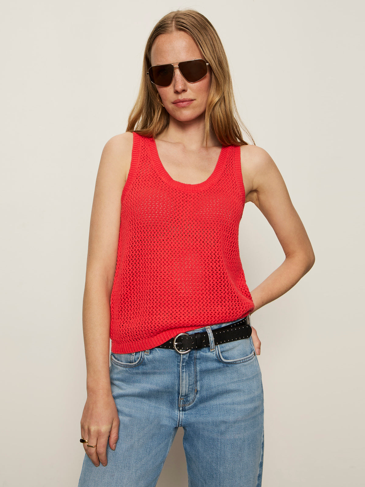 Mesh Stitch Shell Sweater Cayenne - Women's Lightweight Knit Cardigan for Spring & Fall - Perfect for Casual Outfits, Office Wear, and Layering