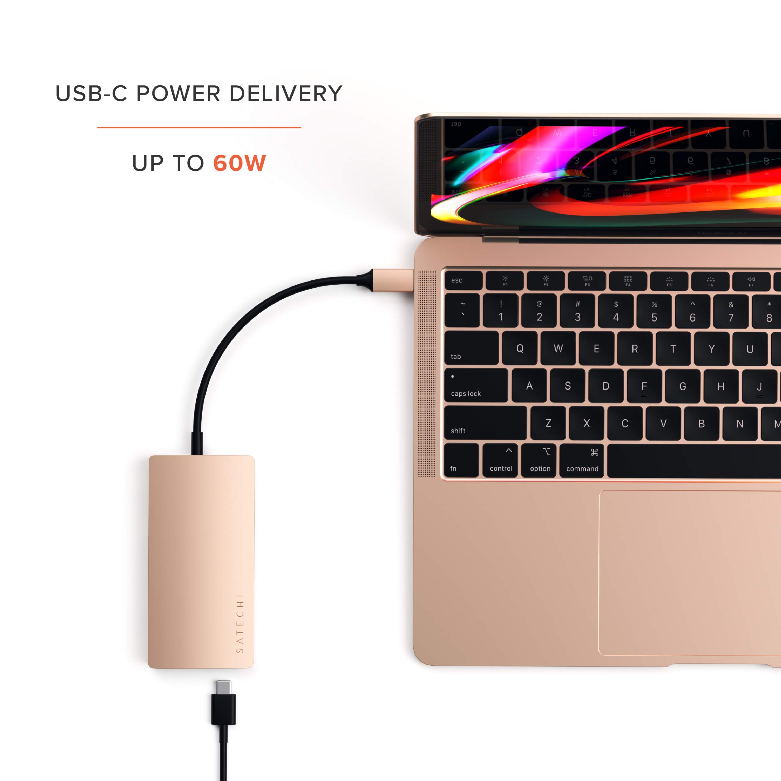 SATECHI USB C Hub Multiport Adapter V2 - 4K HDMI (60Hz), 60W USB C Charging, Gigabit Ethernet, SD/Micro Card Readers, USB 3.0 - USB C Dongle for MacBook Pro/Air M1 M2 (Gold) - Perfect for Work, Travel & Home Office Connectivity