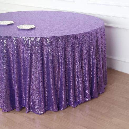 132 Inch Sequin Round Tablecloth - Big Payette Purple Premium Quality for Wedding, Birthday, Christmas Party & Hall Decoration | Elegant Dining & Event Table Cover