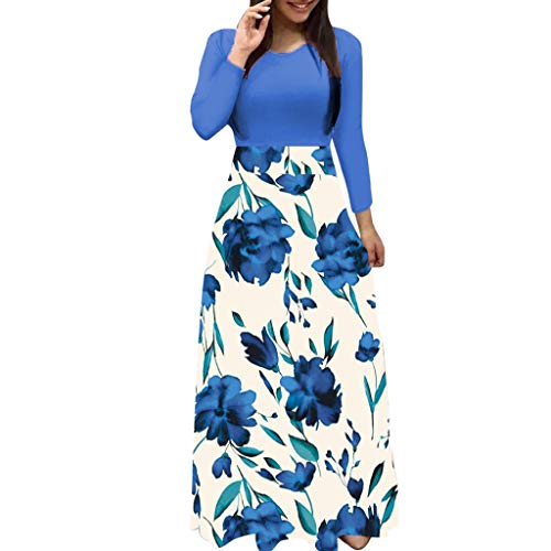 HAOREEKZ Women's Sexy Bodycon Dress - Flattering Printed Round Neck Long Sleeve Cocktail Party Dress | Perfect for Vacations, Night Out & Casual Wear | Blue Large | Fashionable Figure-Hugging Dress for Women
