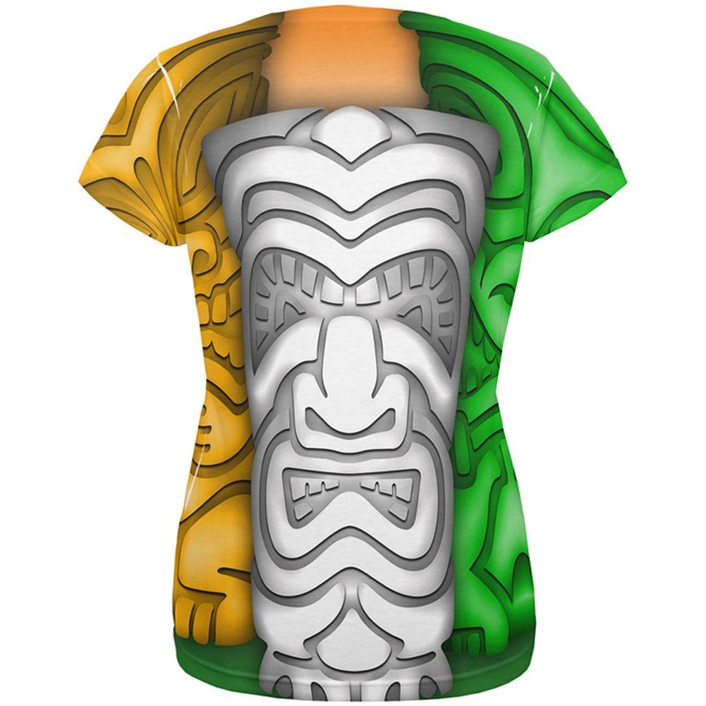 St. Patrick's Day Tiki Glass Print Women's T-Shirt - Multi Color, Medium | Fun Irish Pub Party Outfit for Women