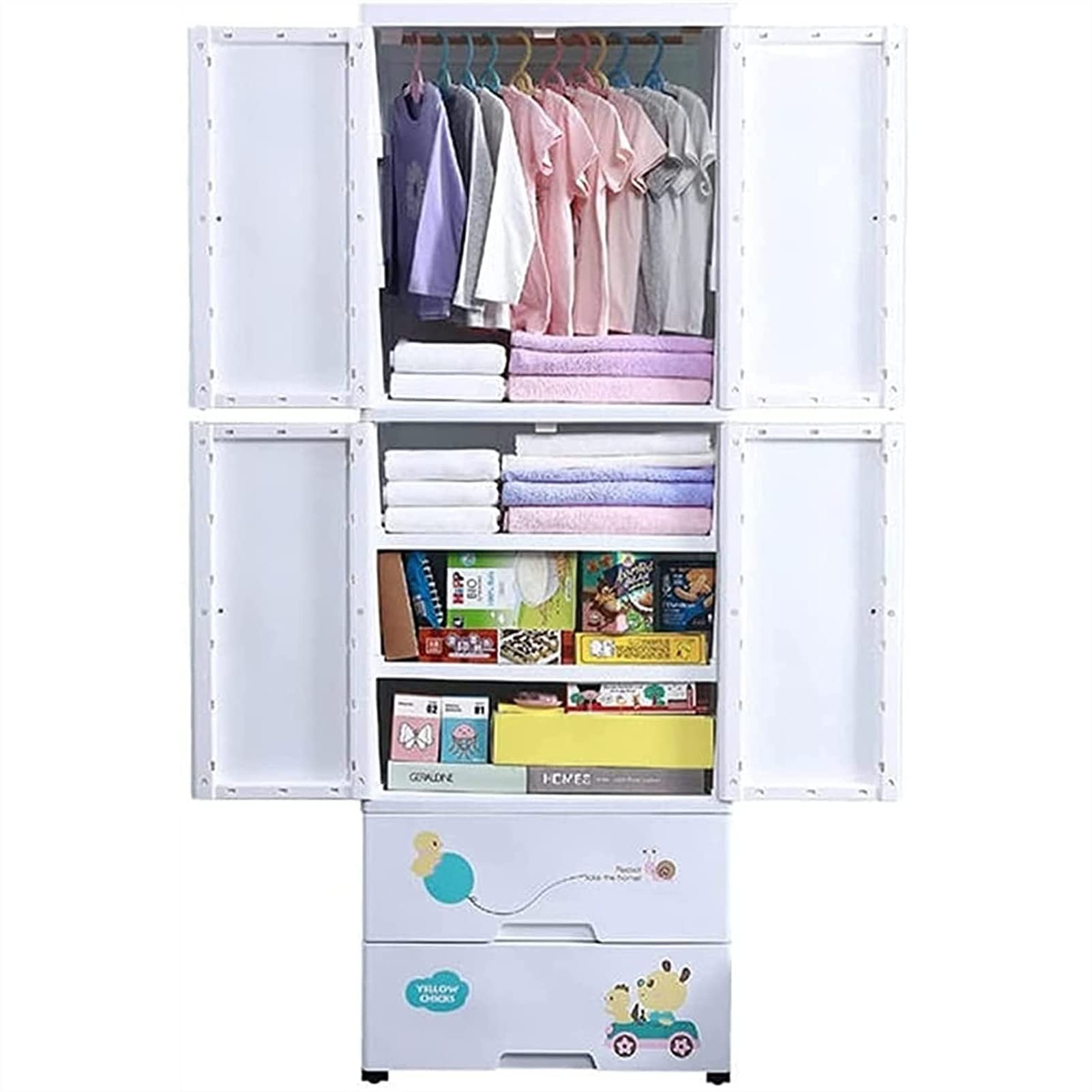 Portable Wardrobe for Kids - Double Door Plastic Storage Cabinet for Clothes, Bags, Toys & Shoes | Space-Saving Organizer for Bedroom, Living Room & Nursery