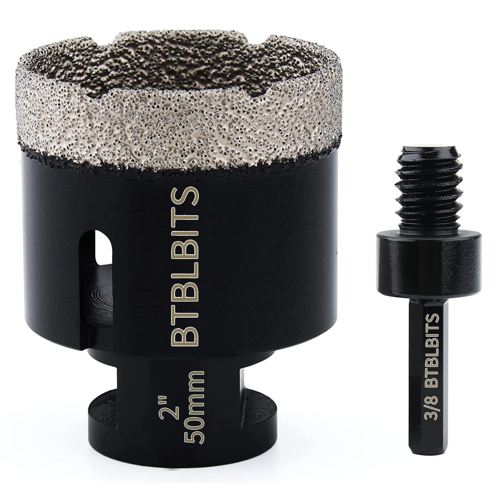 2 Inch (50mm) Diamond Core Drill Bit - Vacuum Brazed Tile Hole Saw for Angle Grinder - Porcelain, Ceramic, Granite, Brick & Marble - 5/8-11 Thread + 3/8