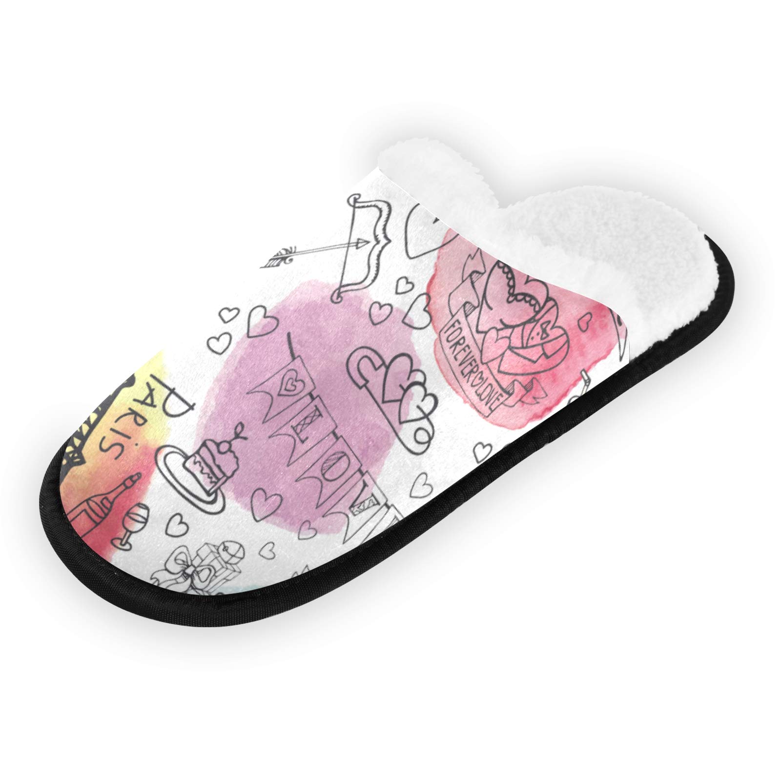 **Comfortable Cotton Travel Slippers for Women & Men - Non-Slip Plush Indoor Slippers with Closed Toe - Perfect for Hotels, Spas & Home Use - Eiffel Tower & Heart Love Design**    *(Use Case: Ideal for hotel stays, spa relaxation, cozy home lounging, and as thoughtful guest slippers.)*