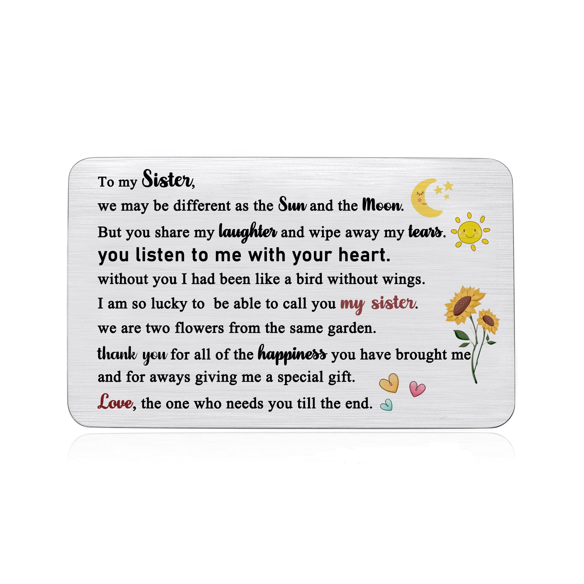 Personalized Sister Wallet Insert Card - Inspirational Birthday, Graduation & Christmas Gift for Big, Middle & Little Sisters - Perfect for University, Come-of-Age Celebrations & Keepsakes - Show Your Love & Appreciation with This Forever Reminder Gift