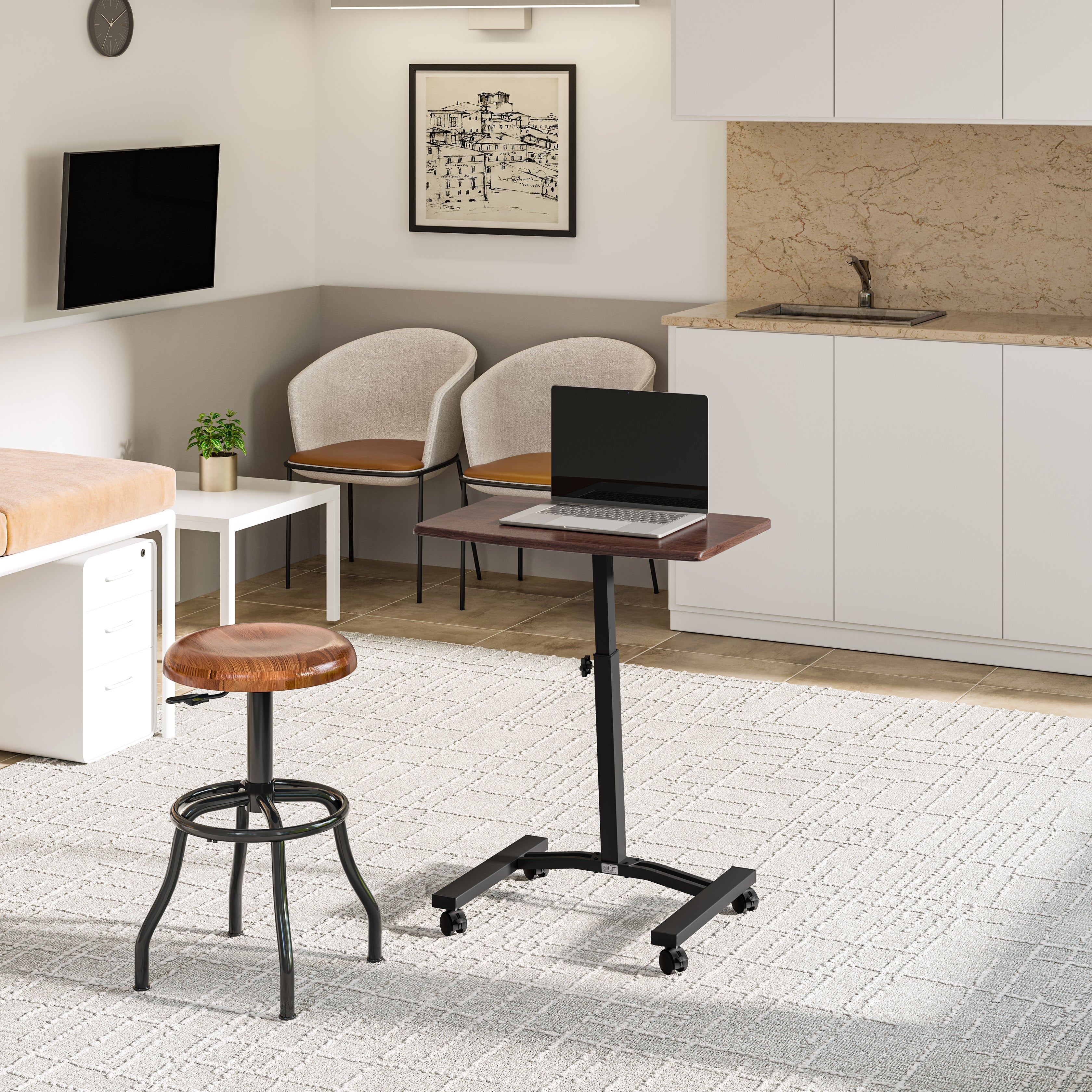 AirLIFT® Mobile Laptop Standing Desk Cart - Adjustable Height Rolling Workstation for Office & Home Use - Perfect for Remote Work, Study & Presentations