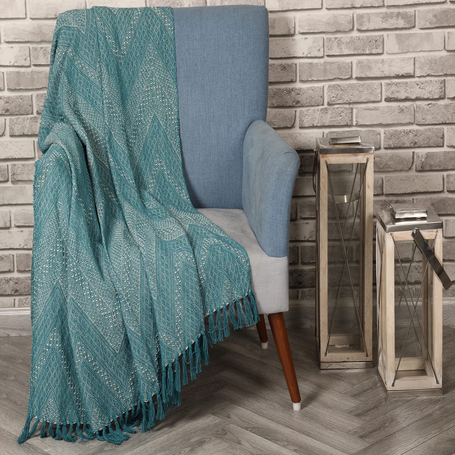 Premium Cotton Indian Throw Blanket - 51x71 Inches Blue Handmade Sofa Cover for Living Room, Bed, Chair | Ideal for Home Decor, Gifts & Outdoor Picnics | Soft Breathable Fabric for All Seasons