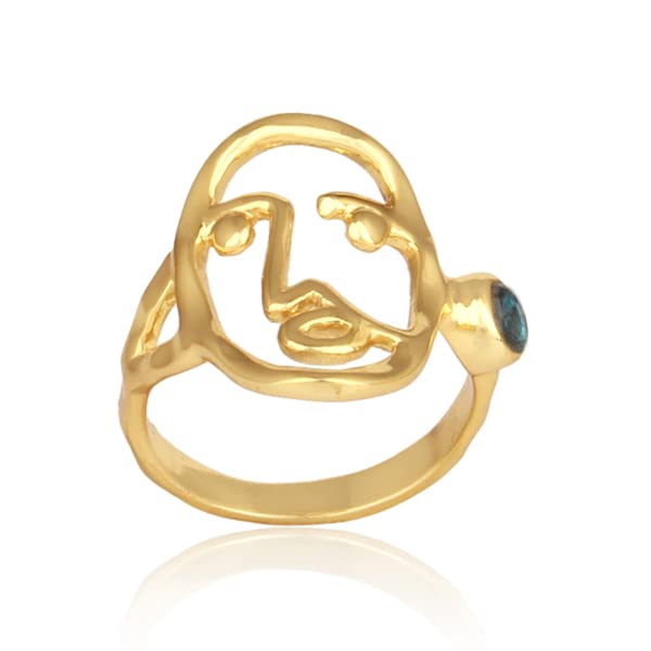 Minimalist Picasso Face Sterling Silver Ring with Emerald Corundum | Handmade Abstract Geometric Ring | Unique Funky Jewelry Gift for Women | Perfect for Boho Style, Art Lovers & Special Occasions