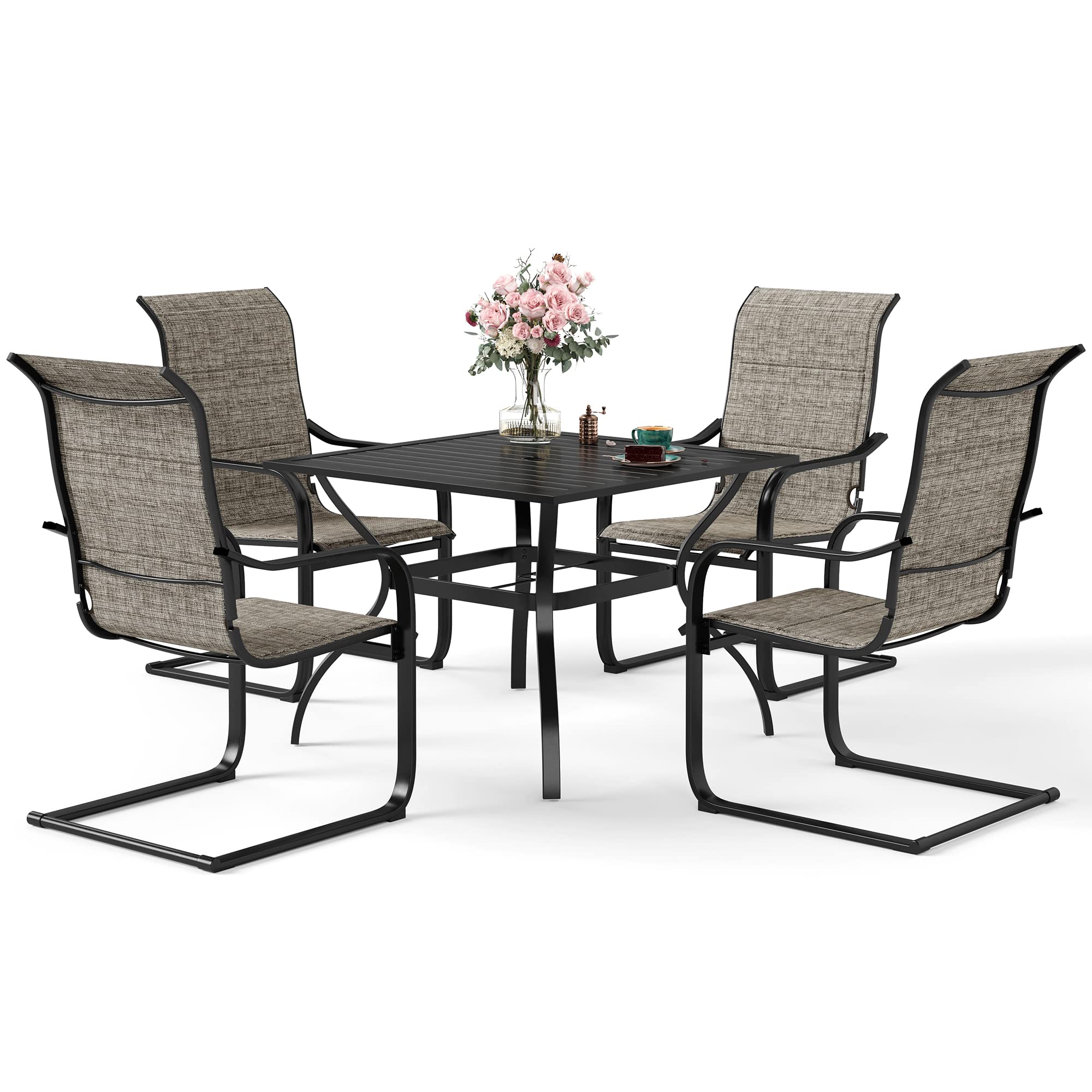 5-Piece Metal Outdoor Dining Set for 4 - Square Patio Table (1.57