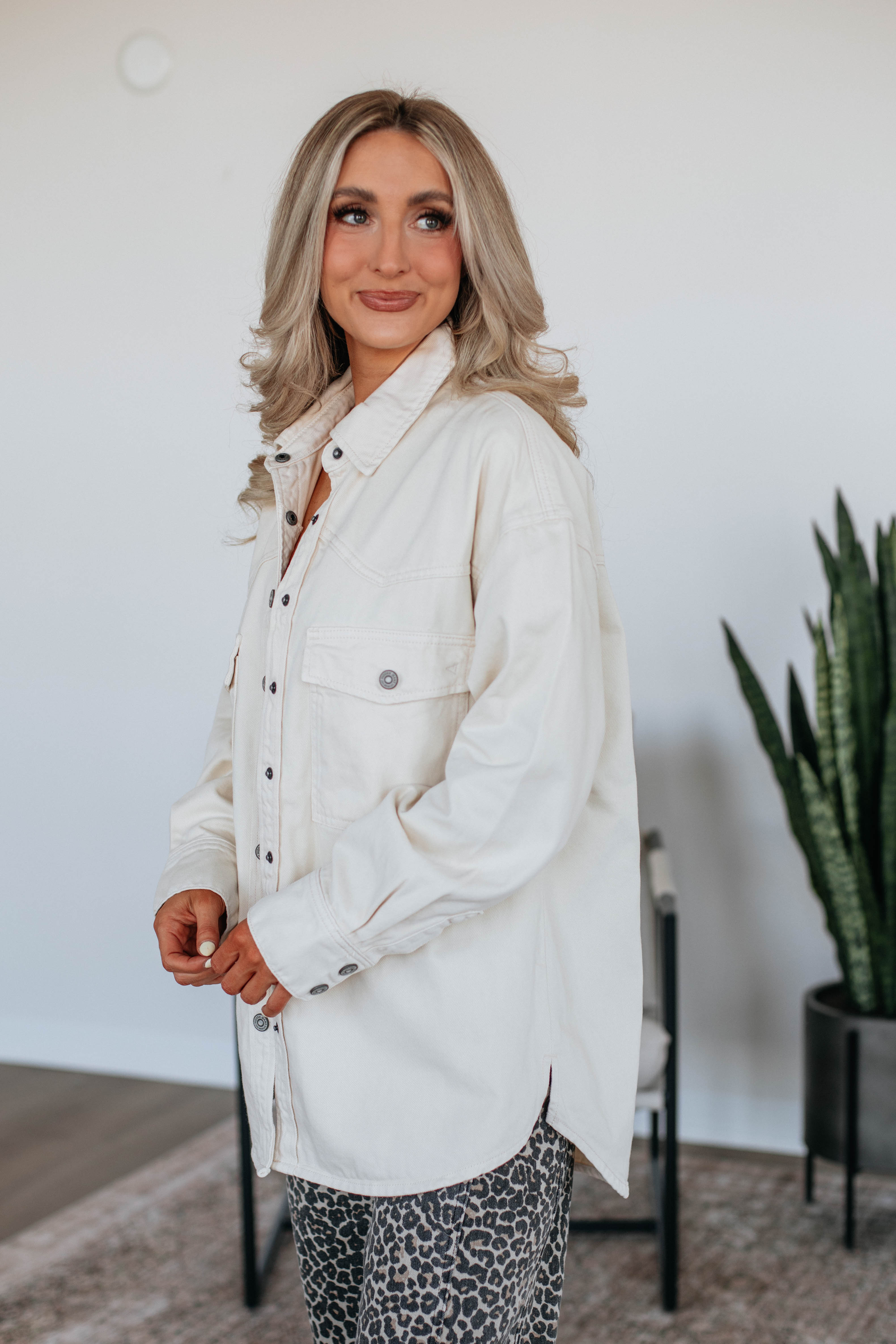 Joelle Hidden Denim Shacket - Women's Oversized Denim Jacket with Hidden Buttons | Perfect for Casual Outfits, Layering & Fall Fashion