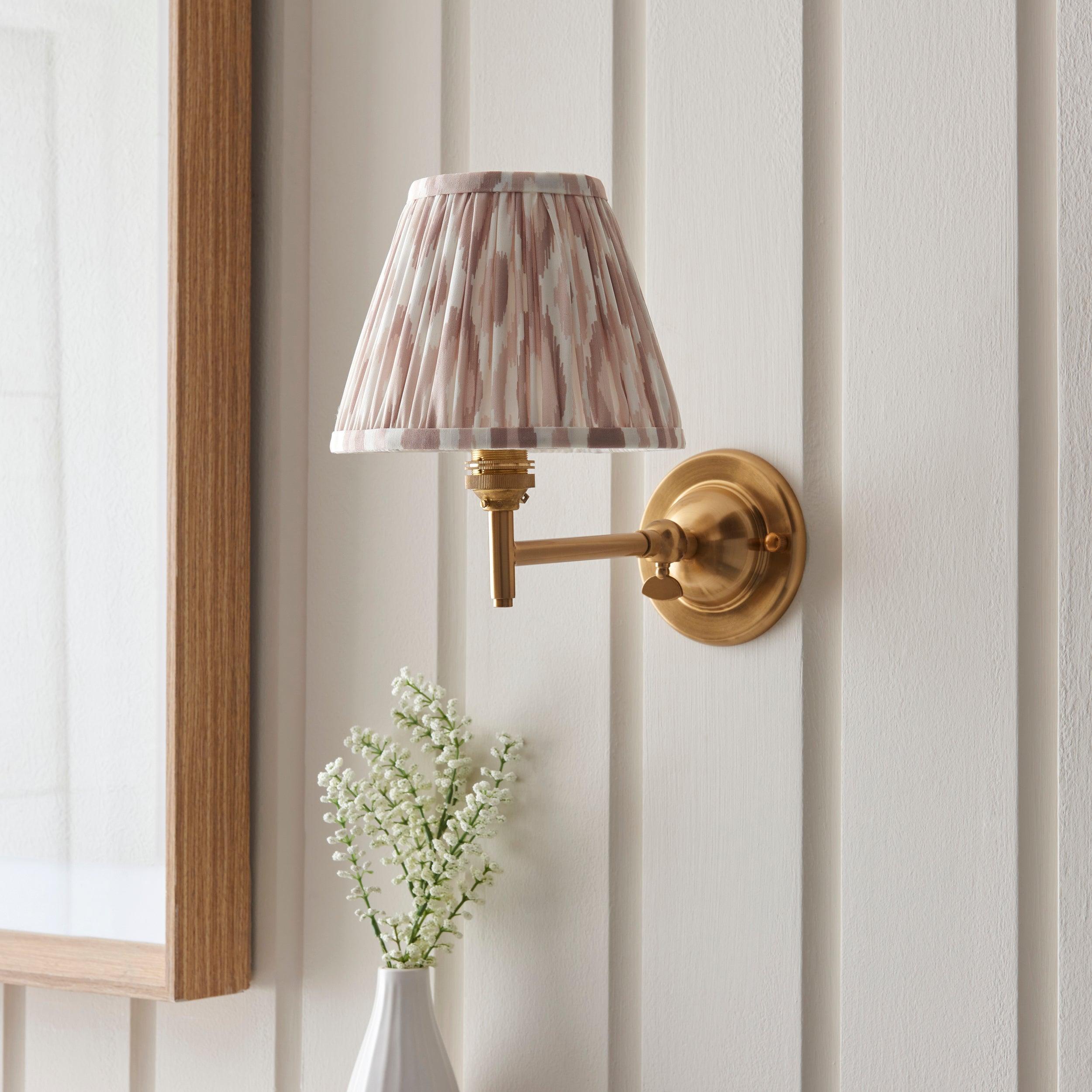 Dome Fold Brass Wall Light with Ikat 16cm Neutral Shade - Vintage Style Sconce for Bedroom, Living Room & Hallway Lighting