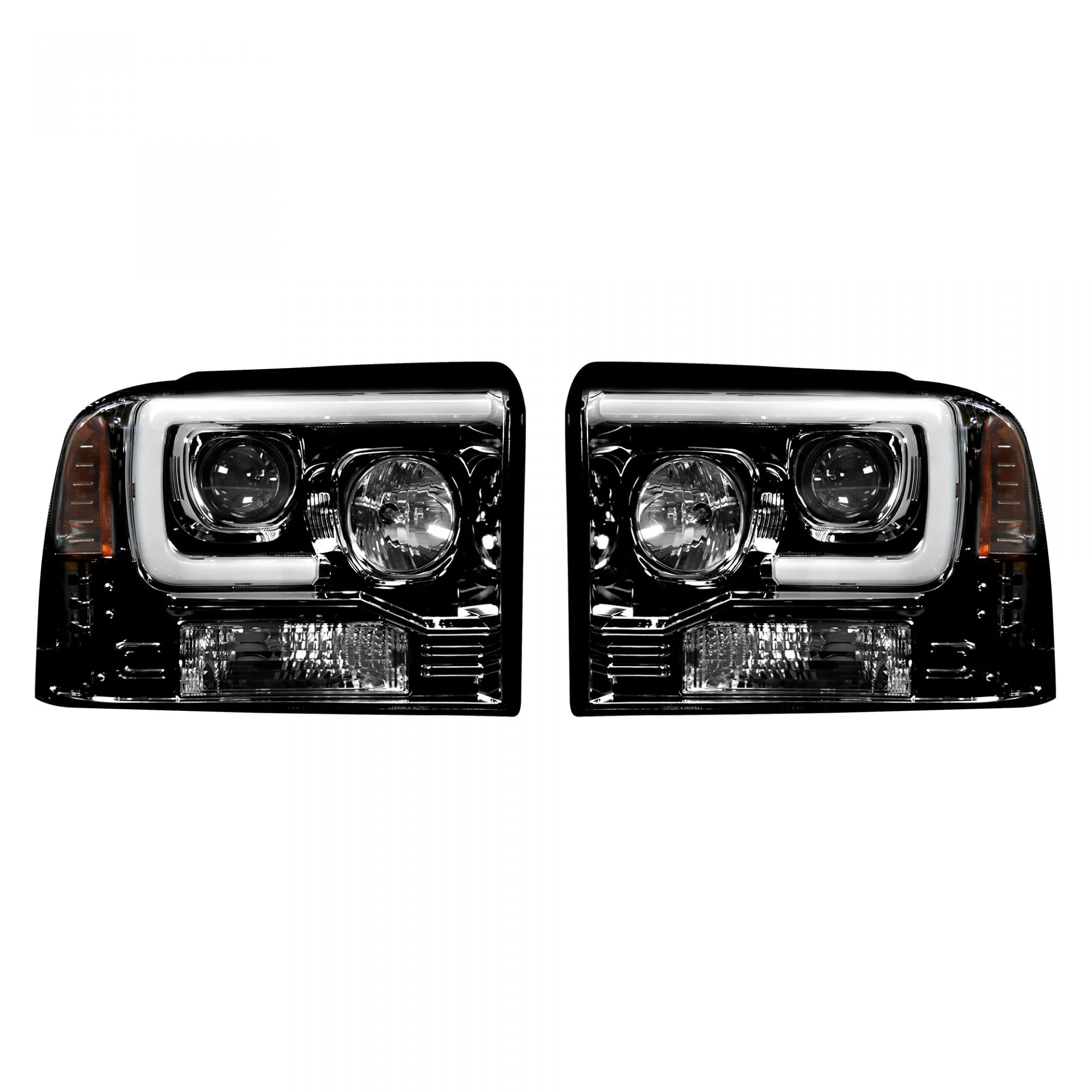 2005-2007 Ford Super Duty Projector Headlights with OLED Halos & DRL - Smoked/Black Lens for Enhanced Night Visibility & Off-Road Style