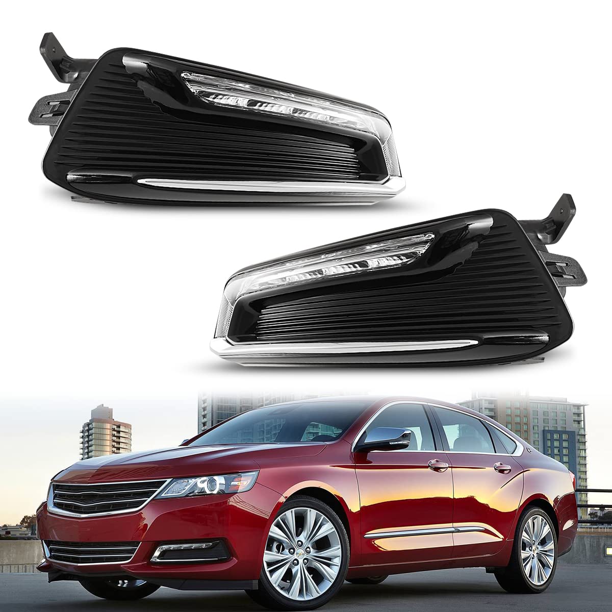 Nixon Offroad LED DRL Fog Light Kit for 2014-2020 Chevy Impala - Clear Lens, Wiring Harness & Universal Switch - Perfect for Night Driving & Off-Road Adventures