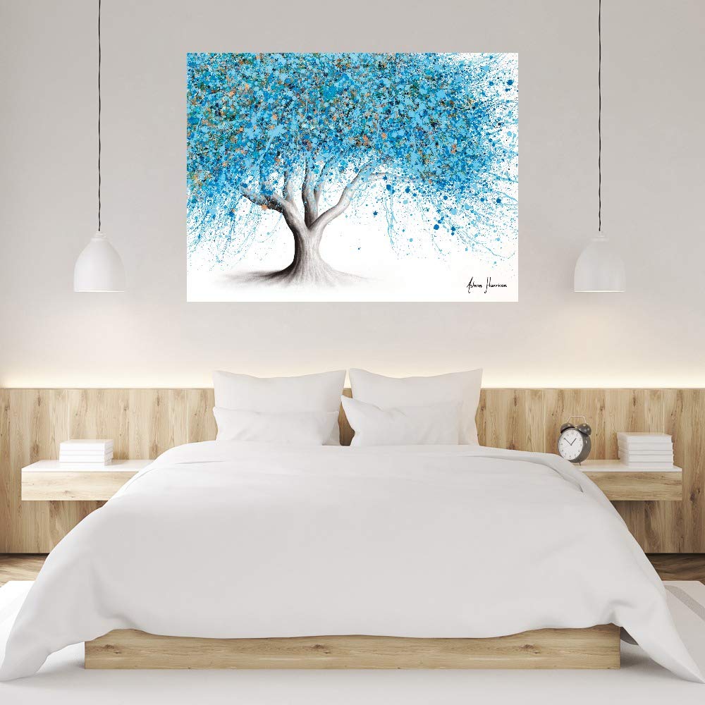 Tranquility Tree Canvas Wall Art - Hand Painted Fine Art by Ashvin Harrison - Ready to Hang 46x35 Inch - Perfect for Living Room, Bedroom, Office Decor - Nature Inspired Home Décor for Relaxing Spaces