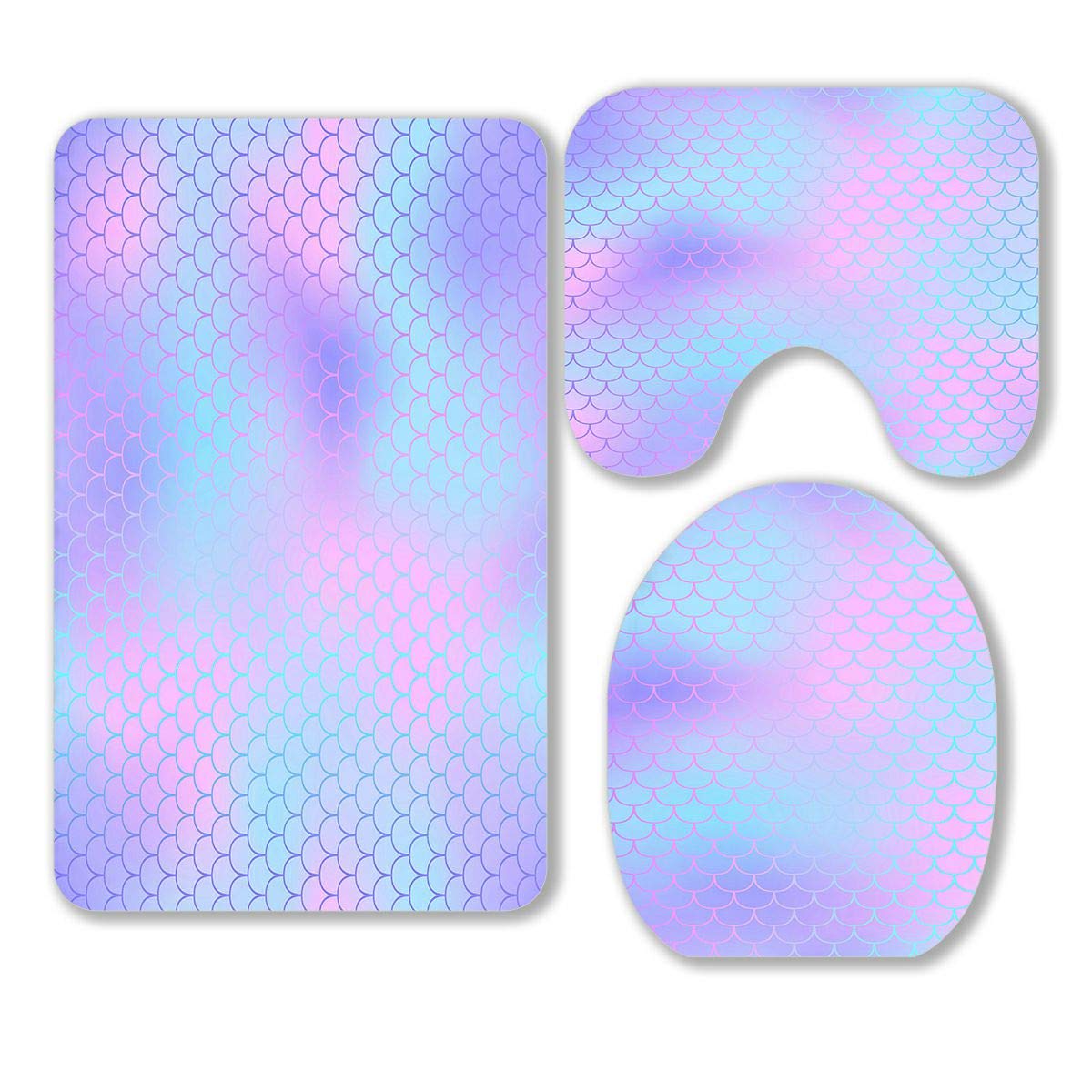 ABPHQTO Pink Violet Fish Skin Mermaid Tail 3-Piece Bathroom Rug Set - Non-Slip Bath Mat, Contour Mat & Toilet Lid Cover - Soft Absorbent Microfiber for Bathroom, Poolside & Kids Room - Perfect for Beach House, Nursery & Mermaid Theme Decor - Ideal for Bathroom Safety, Kids Play Area & Coastal Home Decor