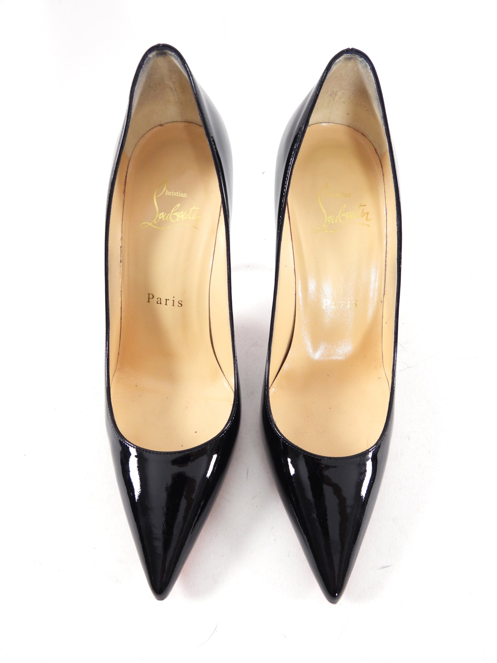 Christian Louboutin Decolette 100 Black Patent Leather Pumps - Women's Luxury High Heels (Size 35.5) for Evening Parties, Weddings & Special Occasions