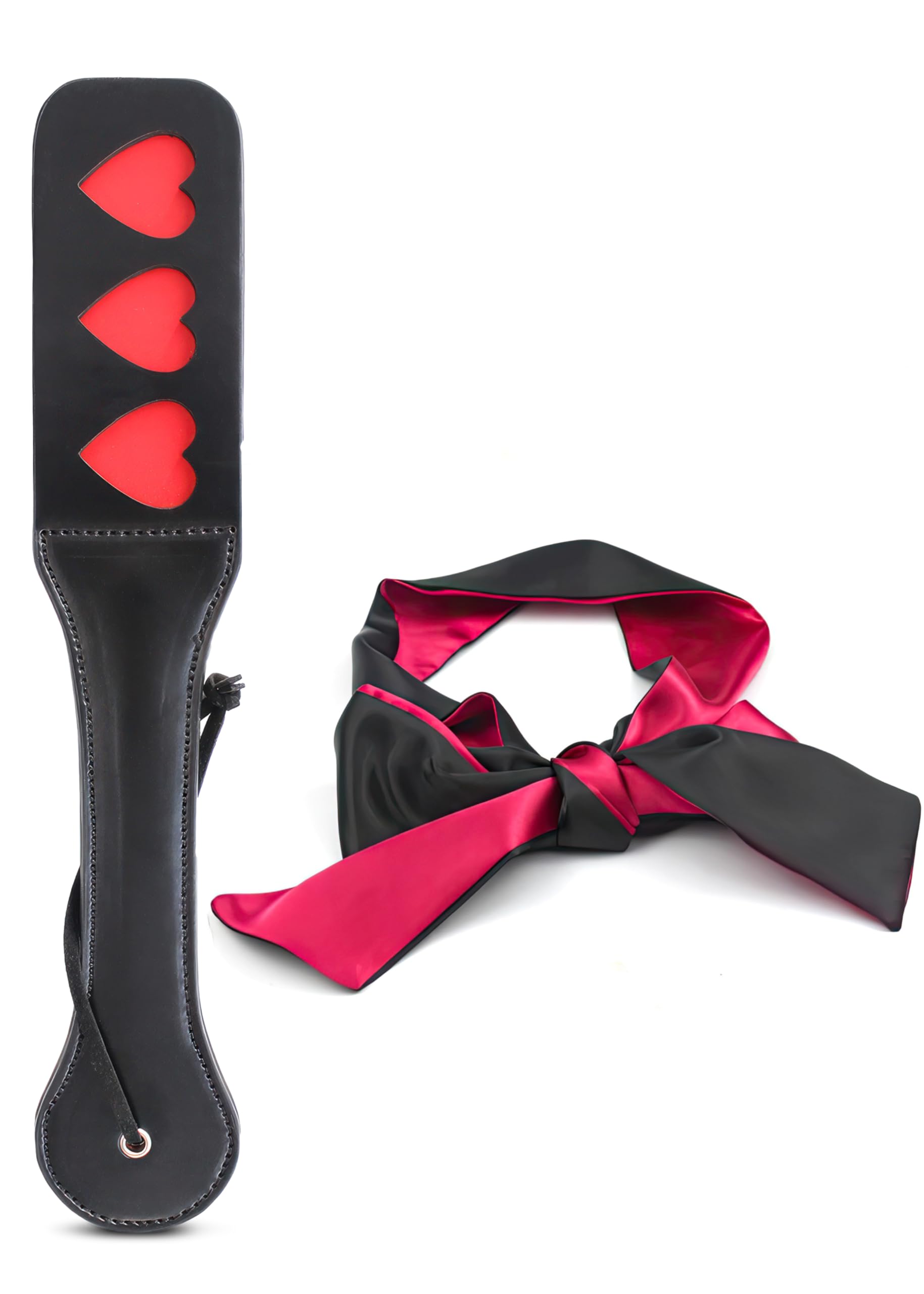 SM Paddle Black Flogger Whip Crop & Mask Fetish Set - BDSM Spanking Toys for Adults with Blindfold - Perfect for Role Play, Bondage & Sensual Play