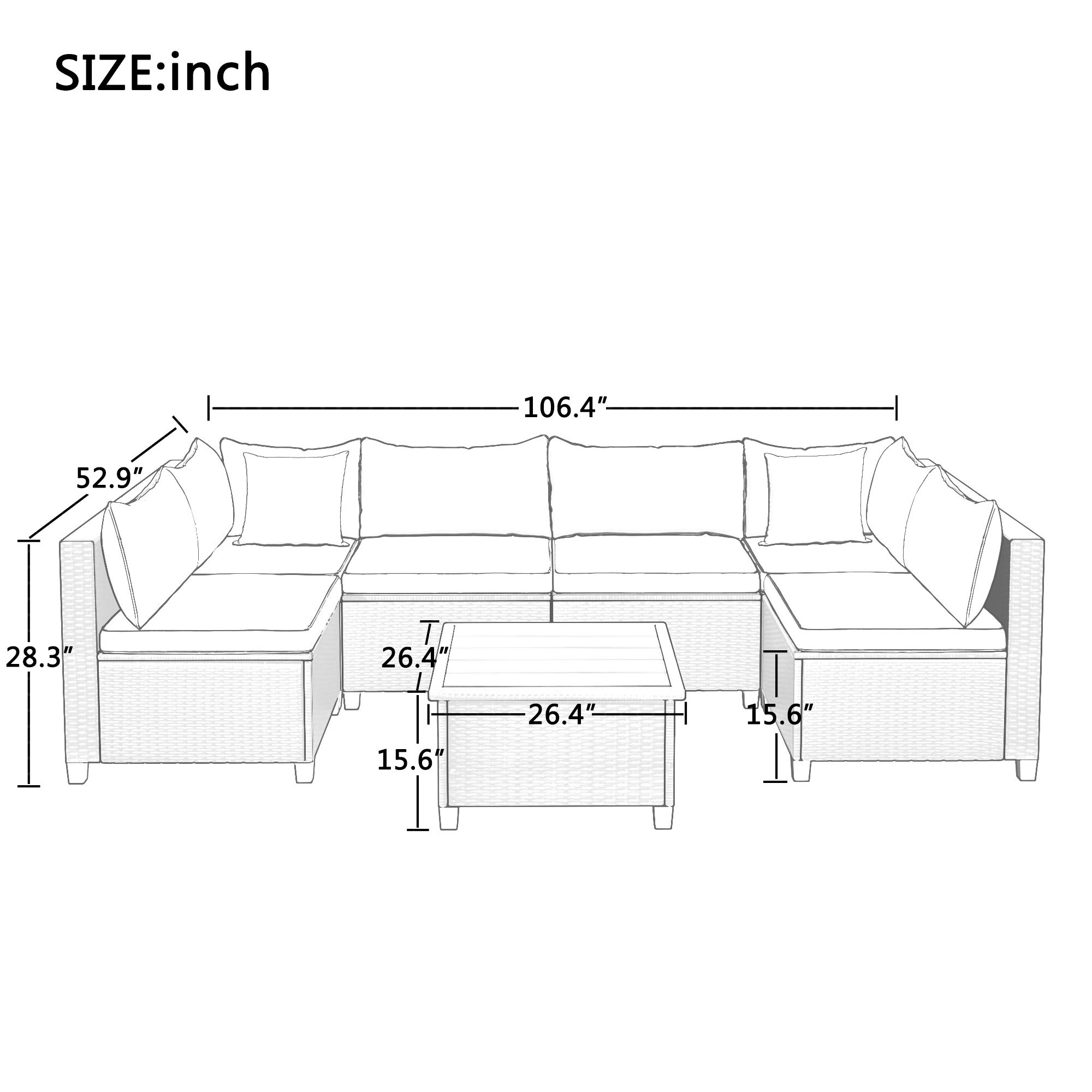 7-Piece Beige Wicker Patio Dining Set with Glass Top Table & 6 Chairs - Outdoor Furniture for Garden, Poolside & Backyard Entertaining