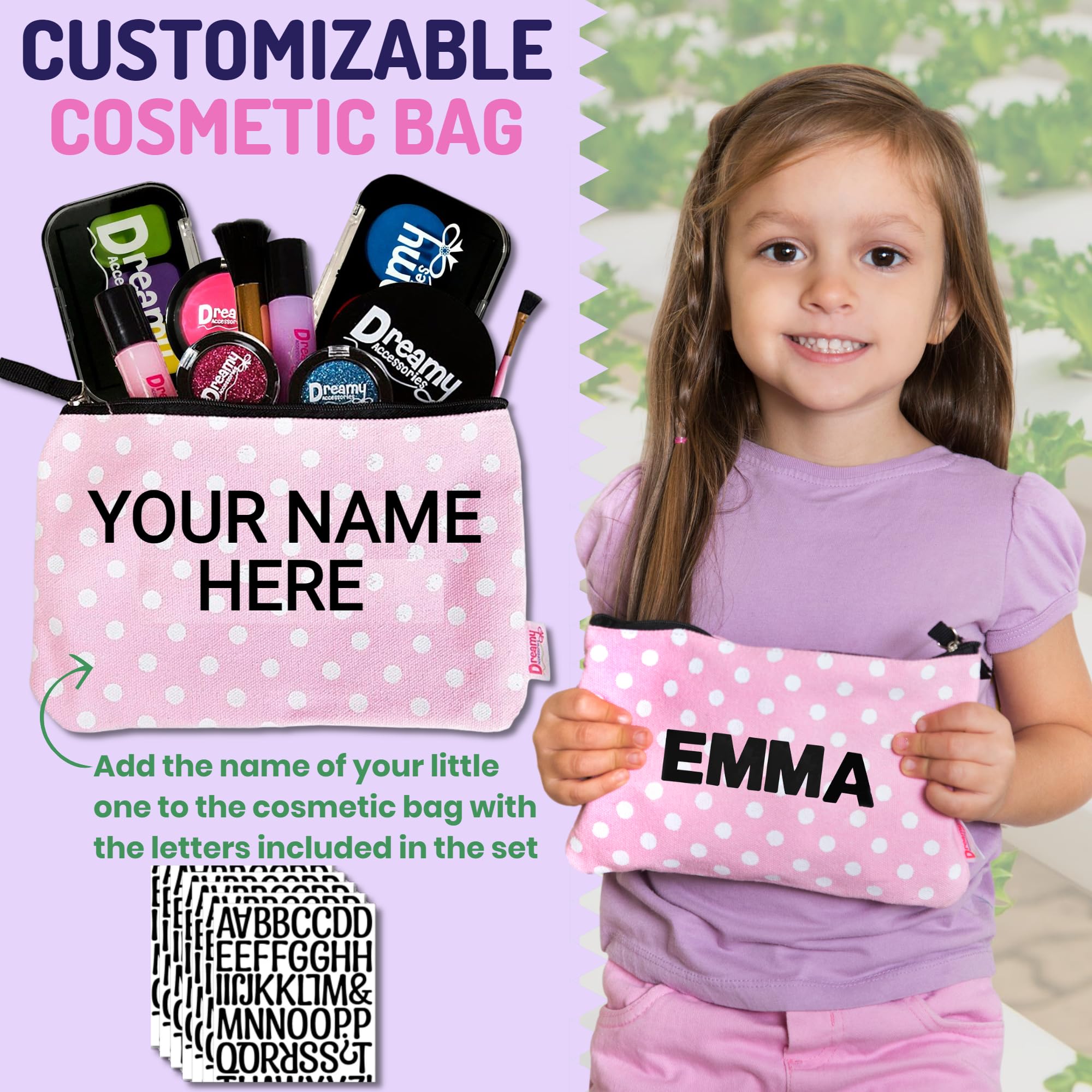 Pretend Makeup Kit for Girls - Customizable Cosmetic Bag Play Set, Fake Kids Makeup Toy for Toddlers Age 3-6 - Perfect for Role Play, Birthday Gifts & Pretend Beauty Salon Games