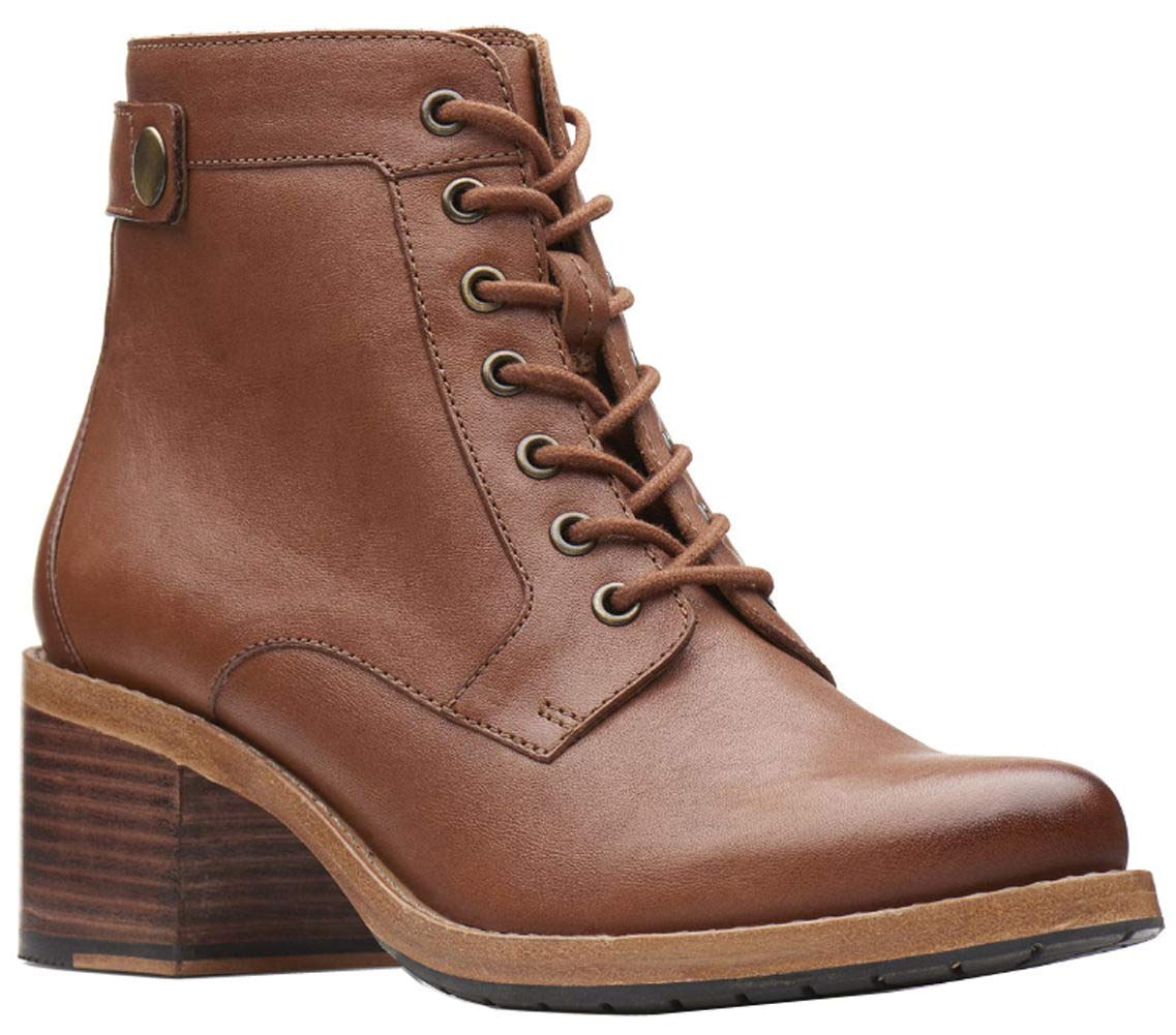 Clarks Clarkdale Tone Women's Leather Ankle Boots - Dark Tan Lace-Up Comfort Shoes for Casual & Office Wear