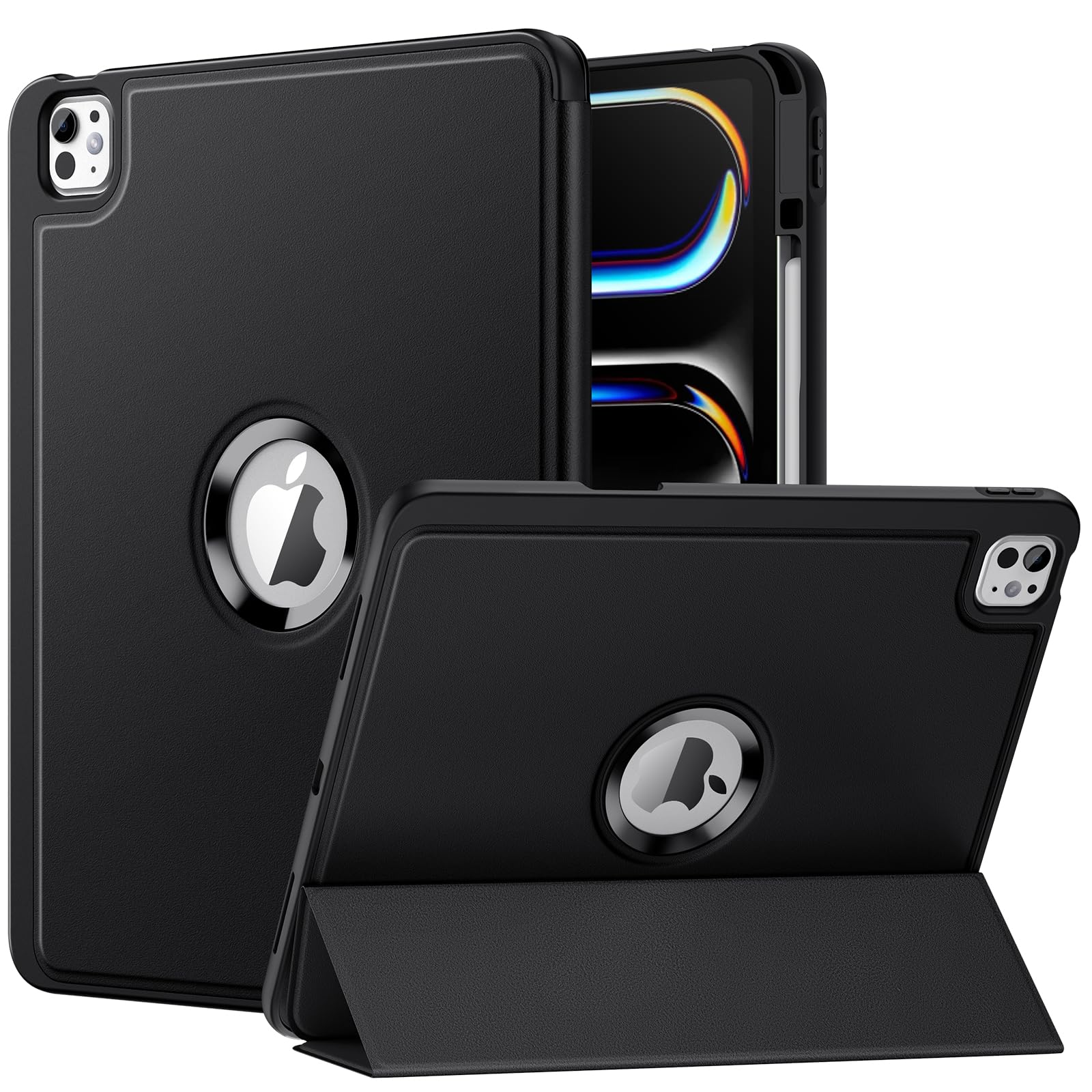 MoKo iPad Pro 13 inch Case 2024 (7th Gen/M4) - Premium Protective Cover with Pencil Holder, Soft TPU Back, Auto Wake/Sleep & Hollow Logo - Perfect for Work, Travel & School - Black