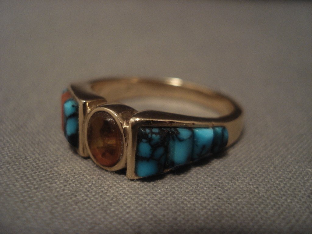 14K Gold Vintage Navajo Native American Turquoise Ring - Handmade Southwest Jewelry for Women - Perfect for Boho, Western & Festival Fashion