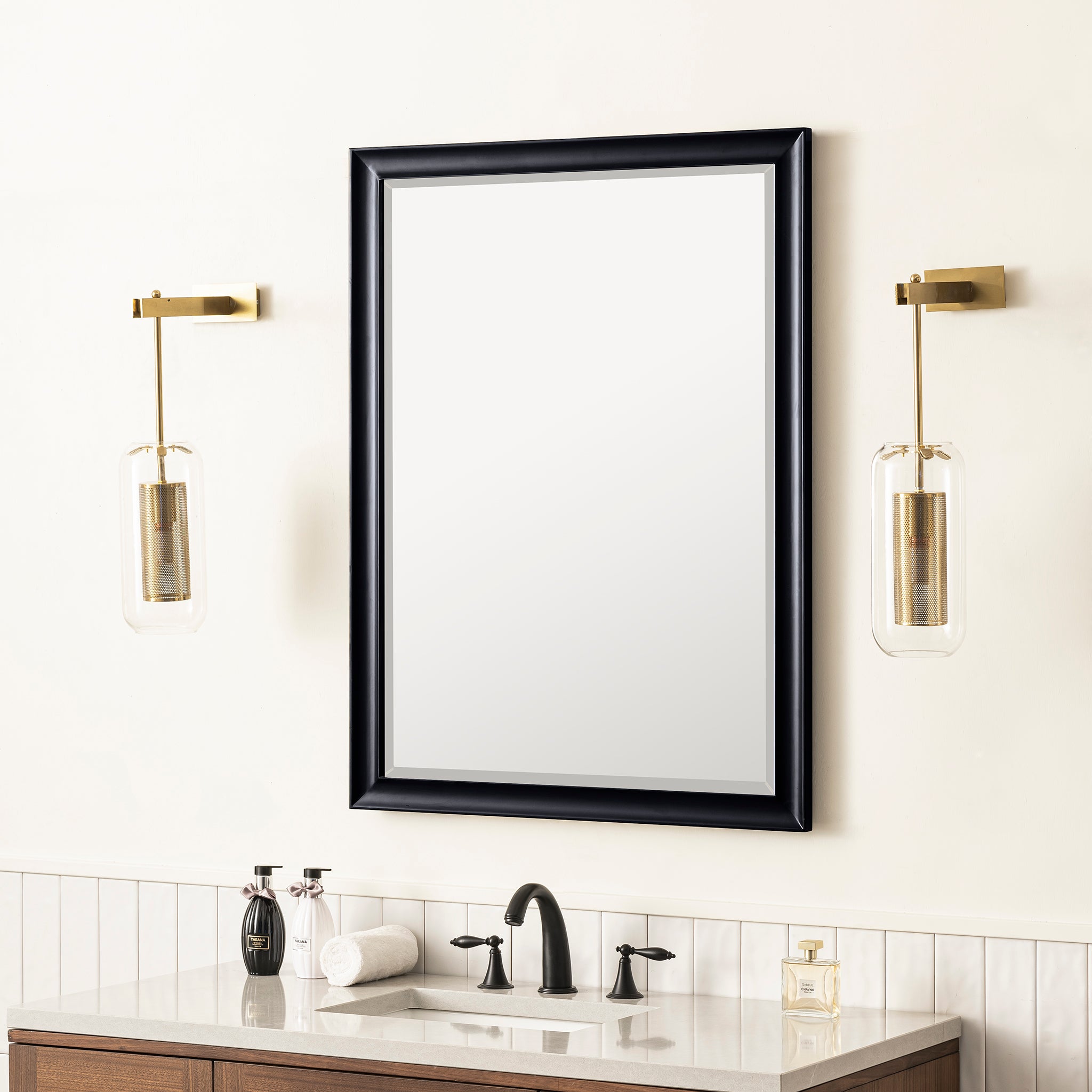Glenbrooke 30-Inch Black Onyx Wall Mirror - Elegant Bathroom Vanity Mirror, Bedroom Decor & Entryway Accent Piece