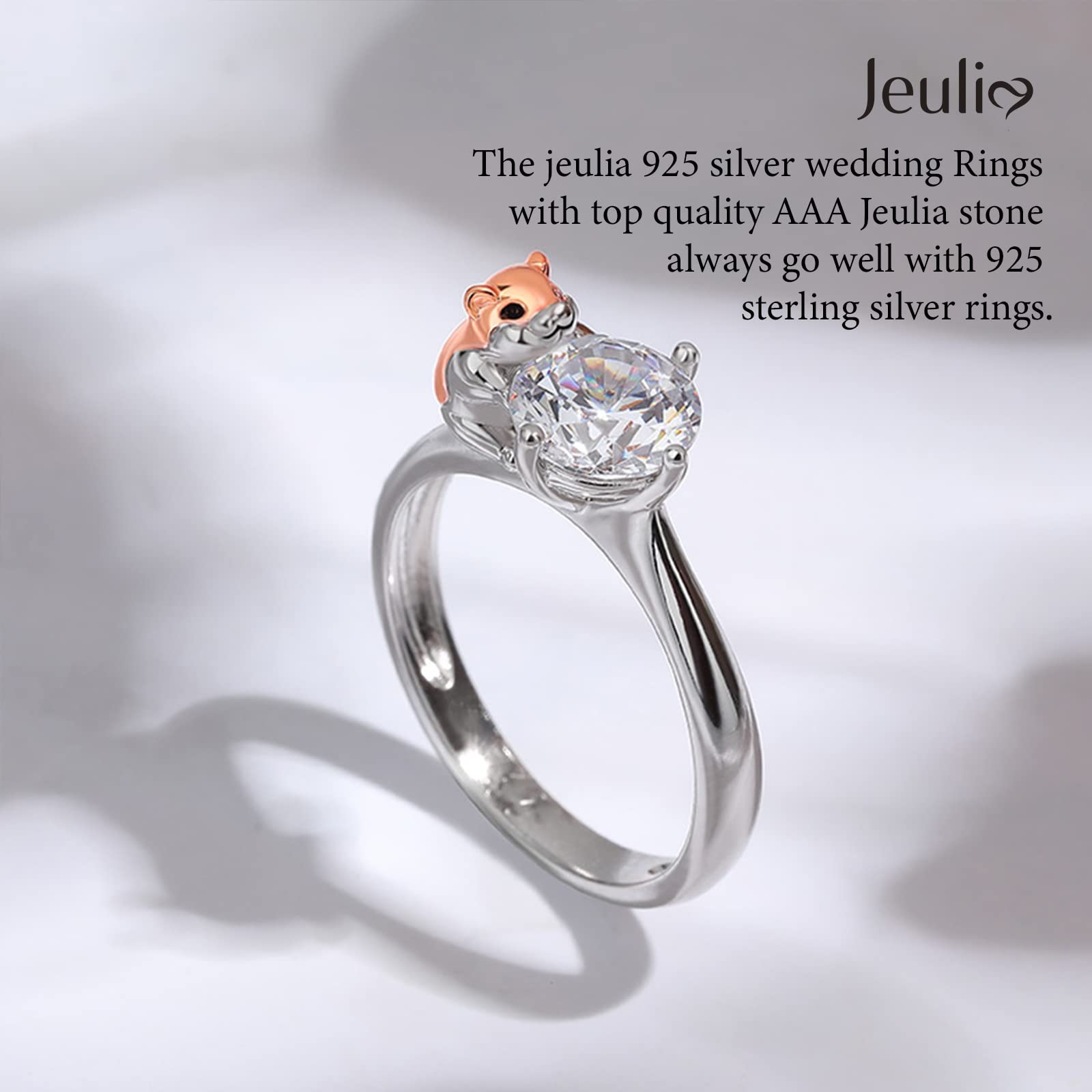 Jeulia Sterling Silver Hug Me Adorable Hamster Snail Ring - Round Cut Fashion Jewelry for Anniversary, Engagement, Wedding, Christmas & Birthday Gifts - Perfect for Boyfriend with Elegant Jewelry Box | Cute Couple Rings for Everyday Wear & Special Occasions