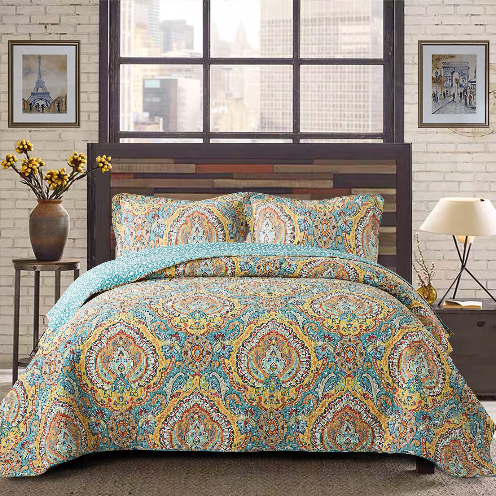 VAPUTAR 100% Cotton King Size Bedspread - Reversible Quilted Coverlet with Matching Shams | Soft Bedding for All Seasons | Perfect for Master Bedroom, Guest Room & Dorm Decor