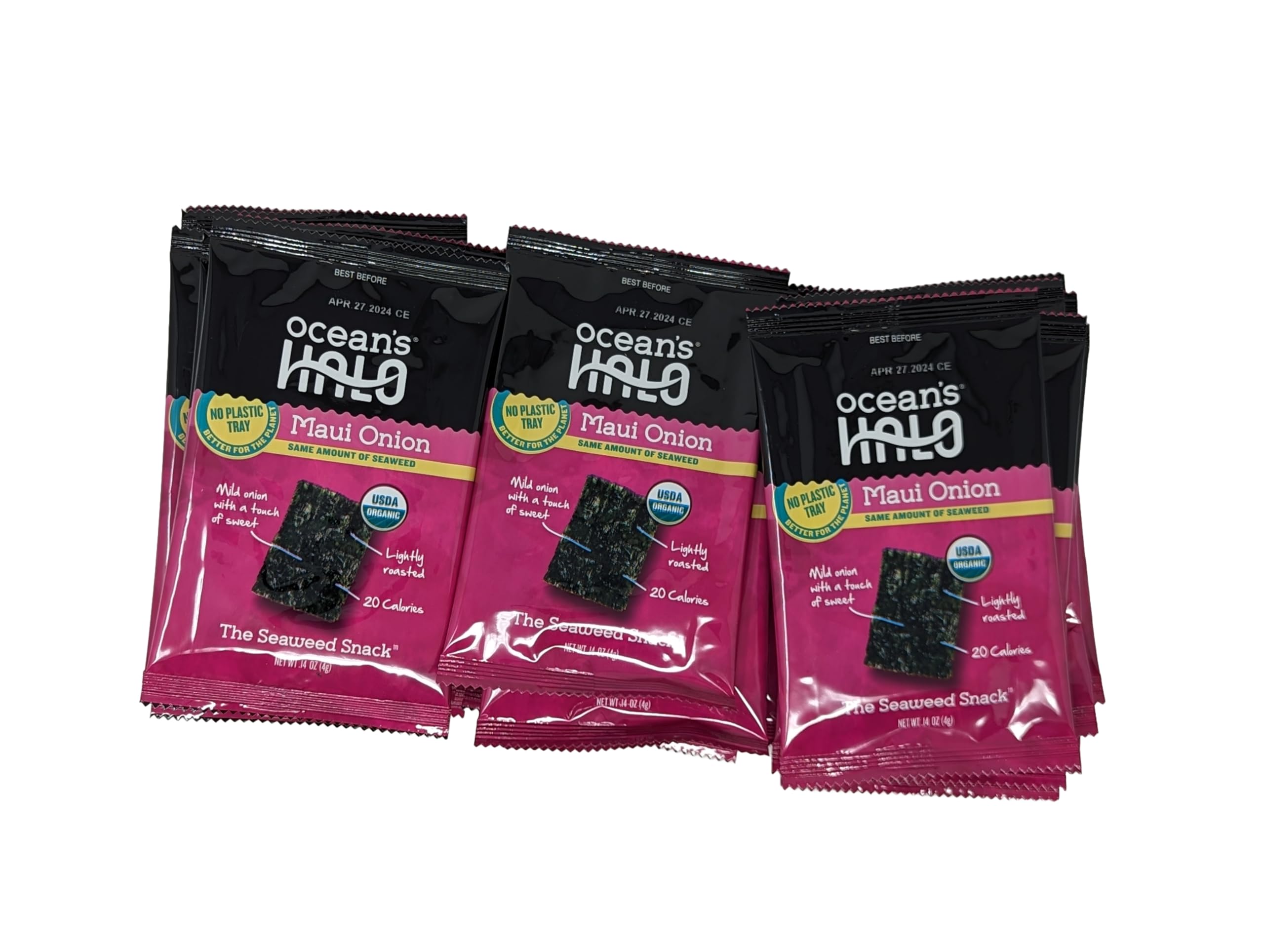 Organic Maui Onion Seaweed Snacks - 24 Pack (4g Each, 96g Total) - Gluten-Free, Vegan, Non-GMO - Perfect for Healthy Snacking, Lunch Boxes & On-the-Go by Ocean's Halo
