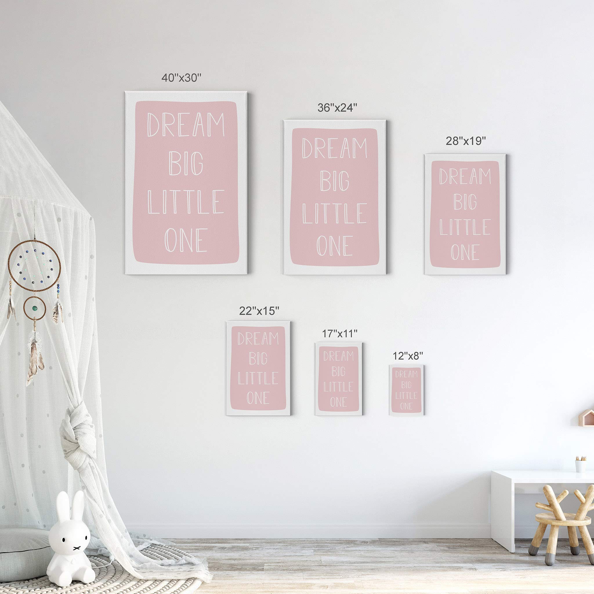 Dream Big Little One Lettering Pink Canvas Print - Nursery Wall Art, Kids Room Decor, Baby Room Decor - Ready to Hang 36x24 - Made in USA | Perfect for Nursery, Bedroom & Playroom Decorations
