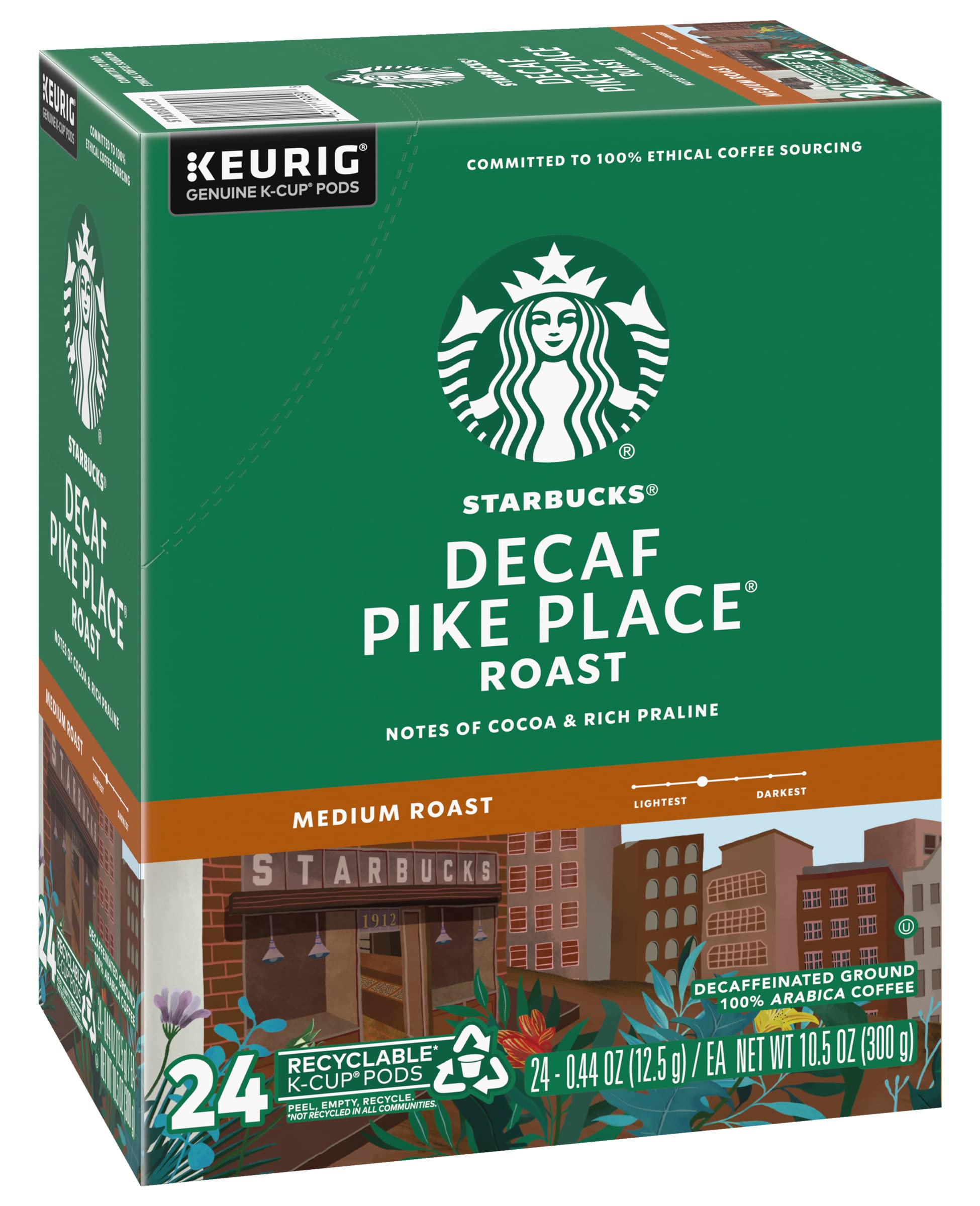 Premium Starbucks Decaf Pike Place Roast K-Cups Pods - 48 Count (2 Packs of 24) for Keurig Brewers | Smooth Medium Roast Coffee for Home, Office & Morning Energy Boost