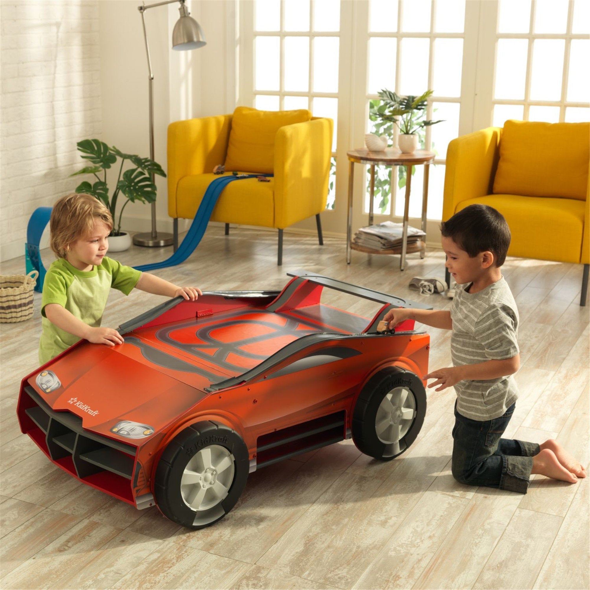 KidKraft Speedway Play and Store Activity Table - Race Car Toy Storage & Play Table for Kids - Perfect for Playrooms, Daycares & Birthday Gifts